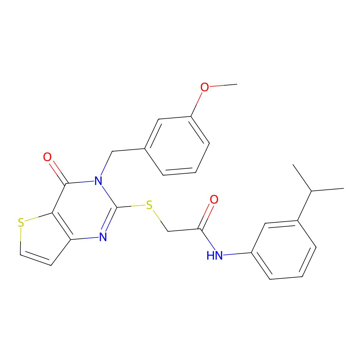 2-{[3-(3-methoxybenzyl)-4-oxo-3,4-dihydrothieno[3,2-d]pyrimidin-2-yl]sulfanyl}-N-[3-(propan-2-yl)phenyl]acetamide molecular structure, CAS 1252818-69-1