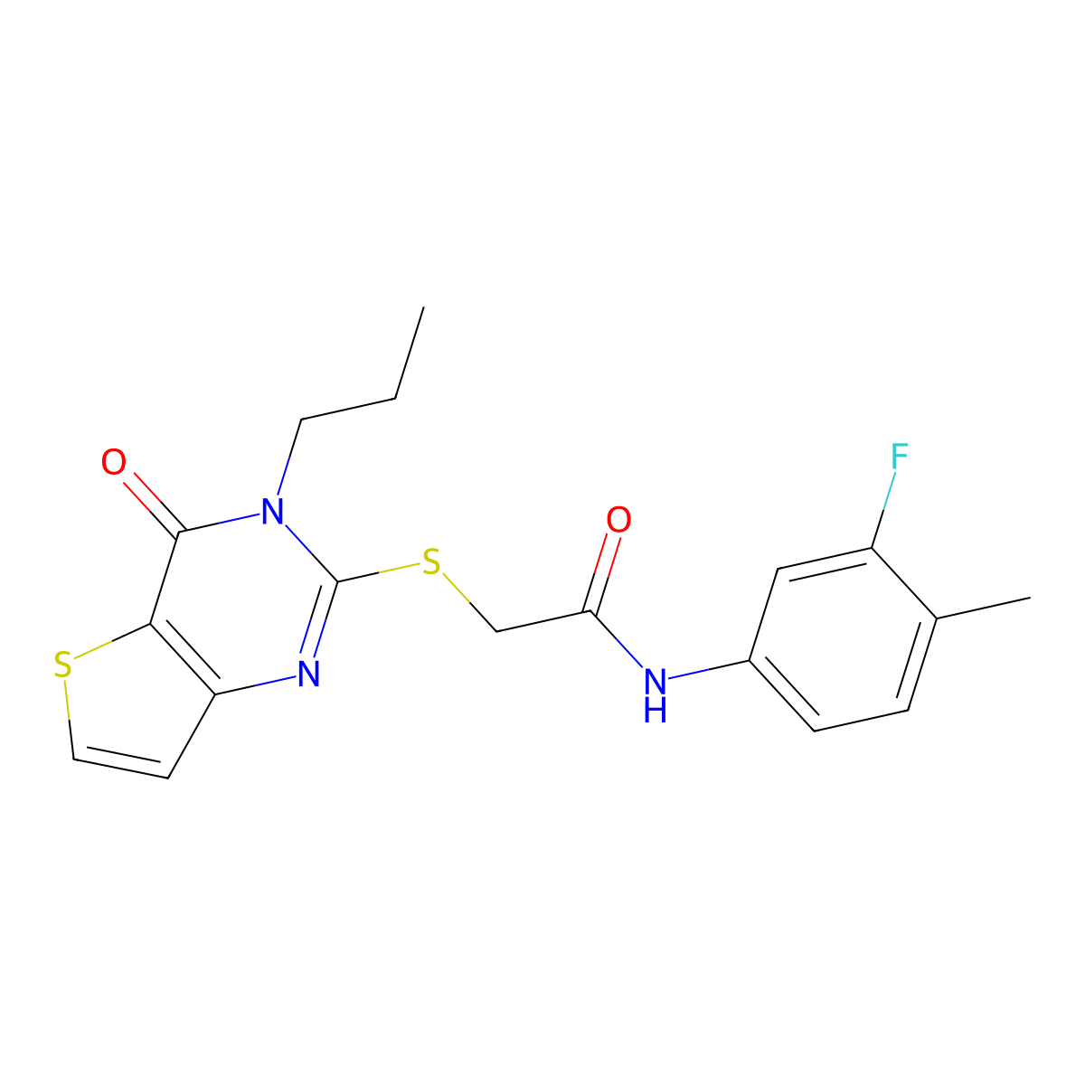 N-(3-fluoro-4-methylphenyl)-2-({4-oxo-3-propyl-3H,4H-thieno[3,2-d]pyrimidin-2-yl}sulfanyl)acetamide molecular structure, CAS 1252819-03-6