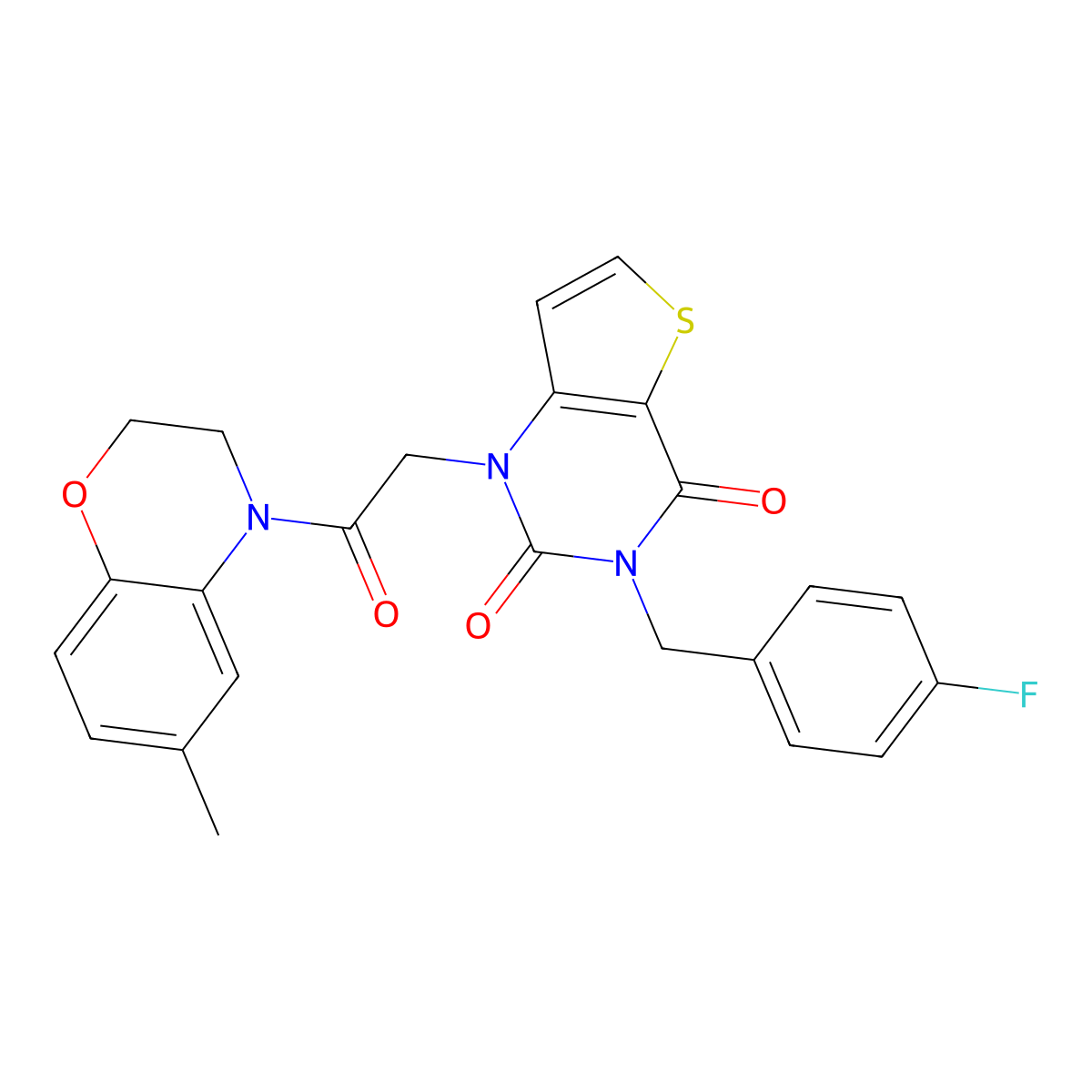 3-(4-fluorobenzyl)-1-[2-(6-methyl-2,3-dihydro-4H-1,4-benzoxazin-4-yl)-2-oxoethyl]thieno[3,2-d]pyrimidine-2,4(1H,3H)-dione molecular structure, CAS 1252819-18-3