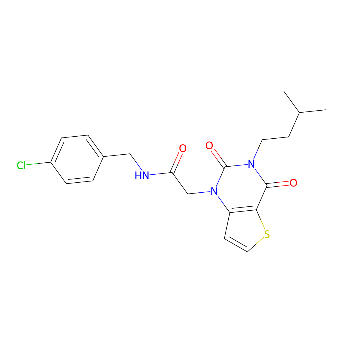 N-[(4-chlorophenyl)methyl]-2-[3-(3-methylbutyl)-2,4-dioxo-1H,2H,3H,4H-thieno[3,2-d]pyrimidin-1-yl]acetamide molecular structure, CAS 1252819-35-4