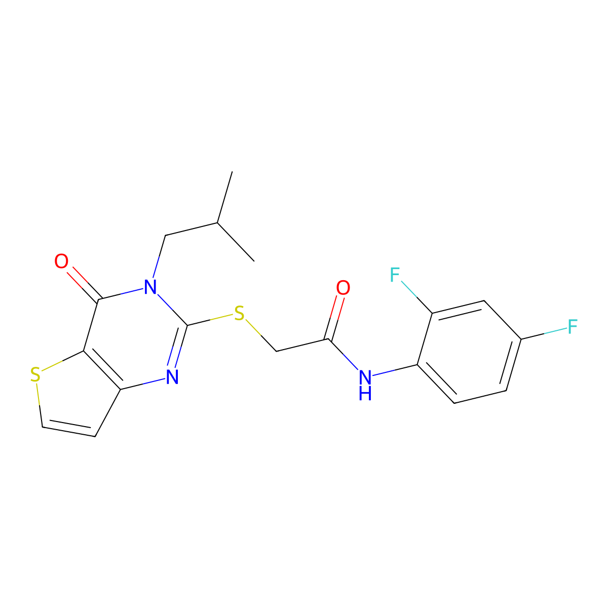 N-(2,4-difluorophenyl)-2-{[3-(2-methylpropyl)-4-oxo-3,4-dihydrothieno[3,2-d]pyrimidin-2-yl]sulfanyl}acetamide molecular structure, CAS 1252819-57-0