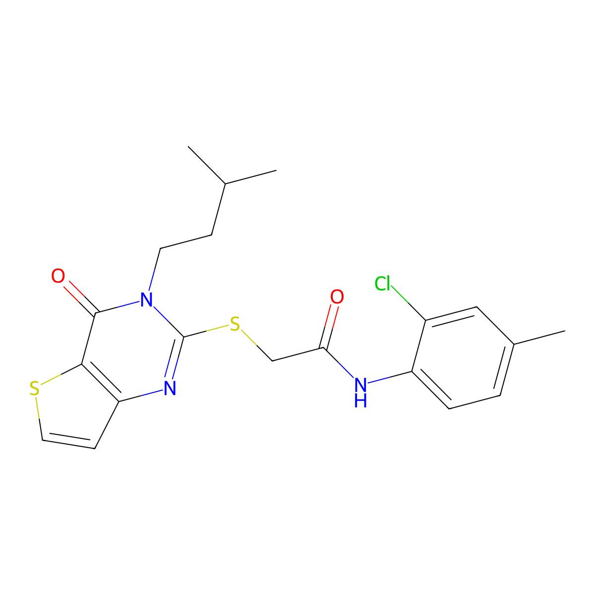 N-(2-chloro-4-methylphenyl)-2-{[3-(3-methylbutyl)-4-oxo-3,4-dihydrothieno[3,2-d]pyrimidin-2-yl]sulfanyl}acetamide molecular structure, CAS 1252820-03-3