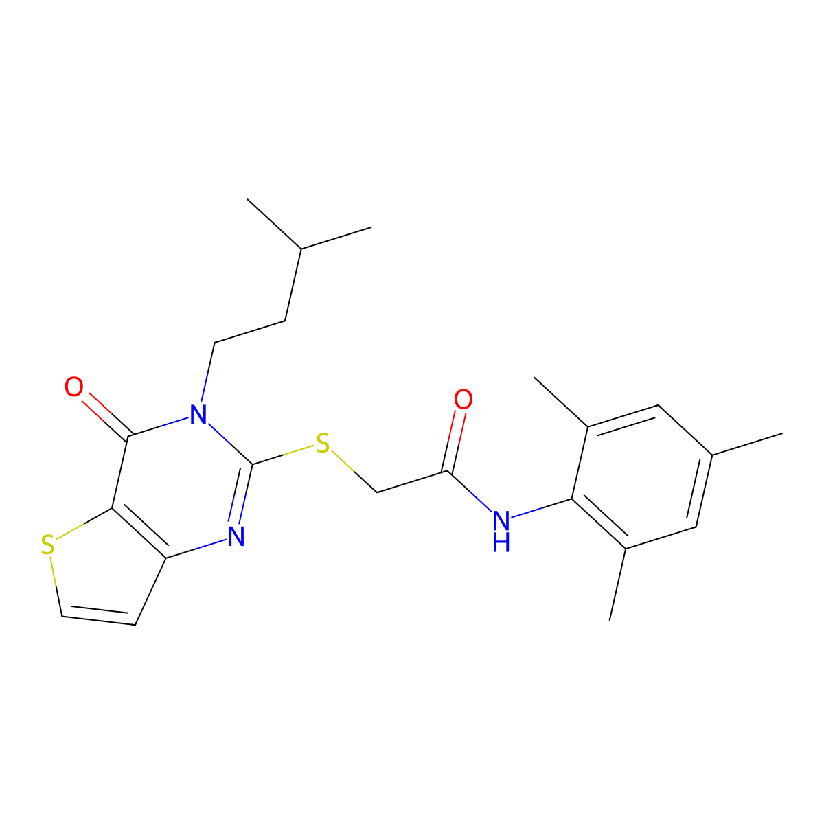 2-{[3-(3-methylbutyl)-4-oxo-3,4-dihydrothieno[3,2-d]pyrimidin-2-yl]sulfanyl}-N-(2,4,6-trimethylphenyl)acetamide molecular structure, CAS 1252820-34-0