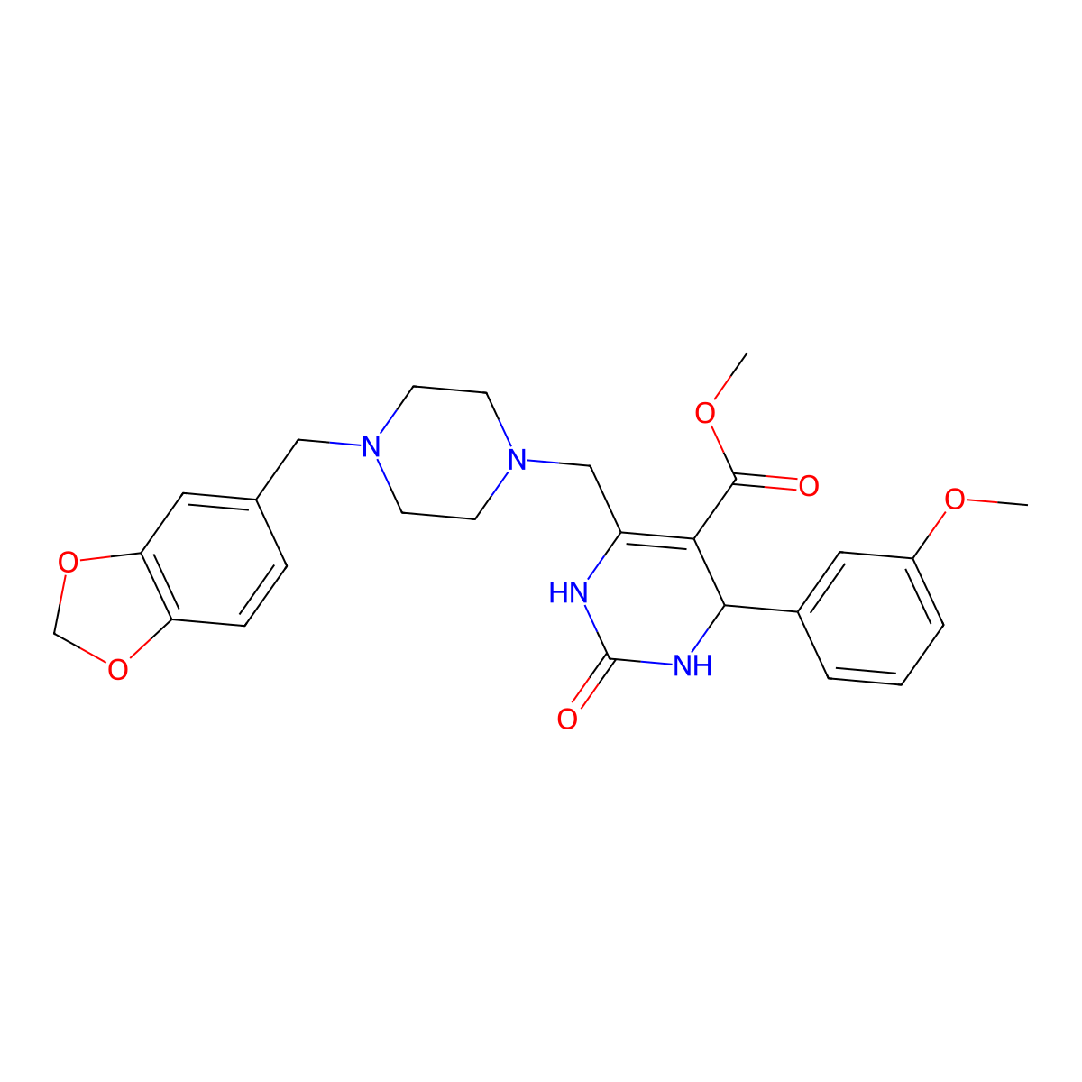 Methyl 6-{[4-(1,3-benzodioxol-5-ylmethyl)piperazin-1-yl]methyl}-4-(3-methoxyphenyl)-2-oxo-1,2,3,4-tetrahydropyrimidine-5-carboxylate molecular structure, CAS 1252820-56-6