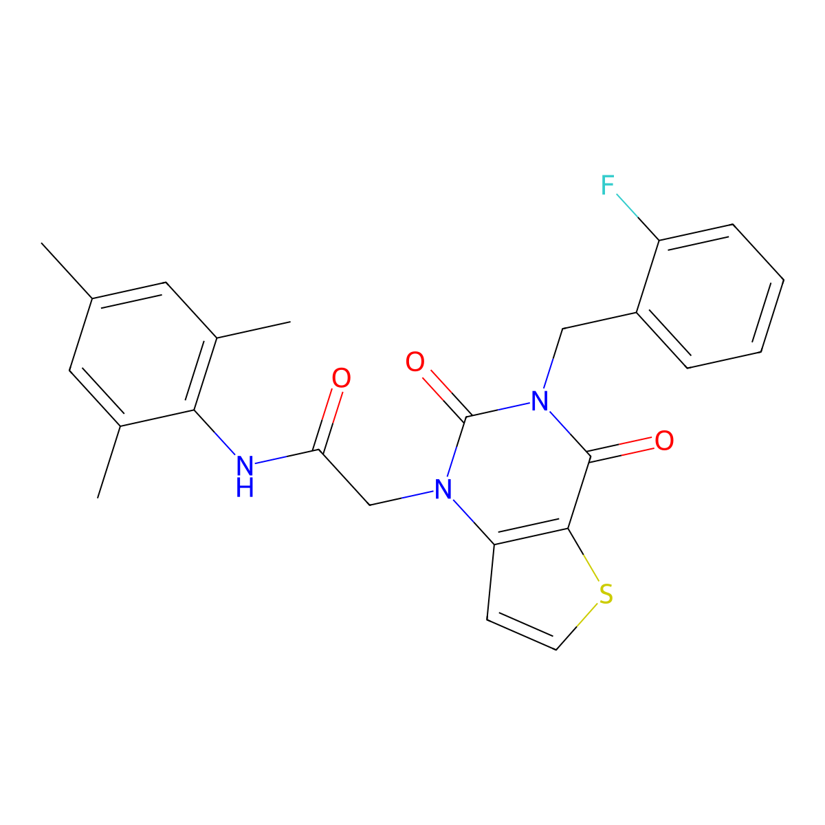 2-{3-[(2-fluorophenyl)methyl]-2,4-dioxo-1H,2H,3H,4H-thieno[3,2-d]pyrimidin-1-yl}-N-(2,4,6-trimethylphenyl)acetamide molecular structure, CAS 1252820-72-6