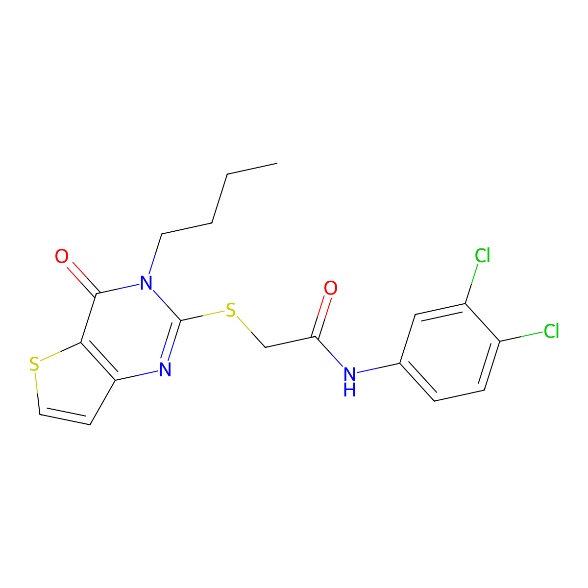 2-({3-butyl-4-oxo-3H,4H-thieno[3,2-d]pyrimidin-2-yl}sulfanyl)-N-(3,4-dichlorophenyl)acetamide molecular structure, CAS 1252820-81-7