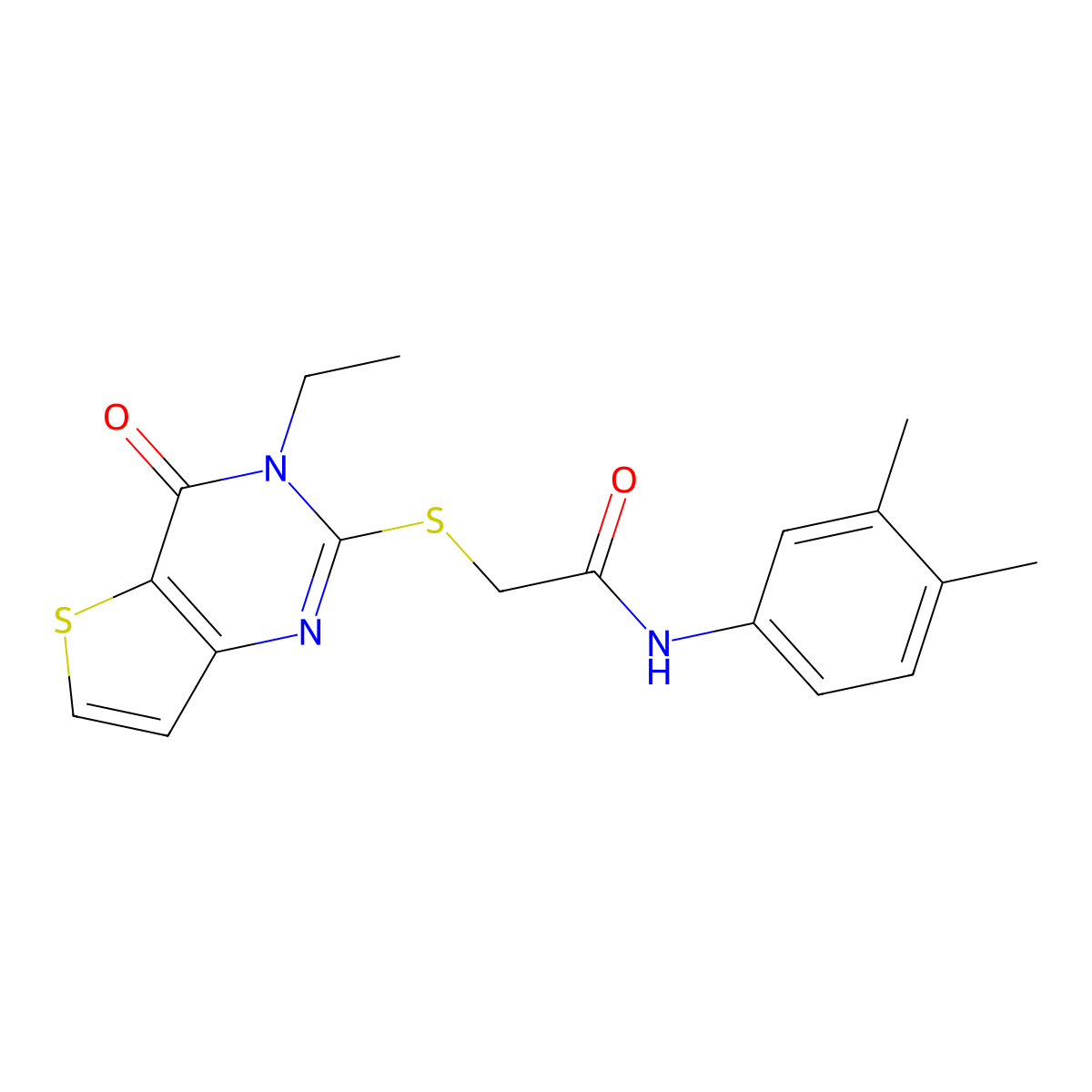N-(3,4-dimethylphenyl)-2-((3-ethyl-4-oxo-3,4-dihydrothieno[3,2-d]pyrimidin-2-yl)thio)acetamide molecular structure, CAS 1252821-09-2
