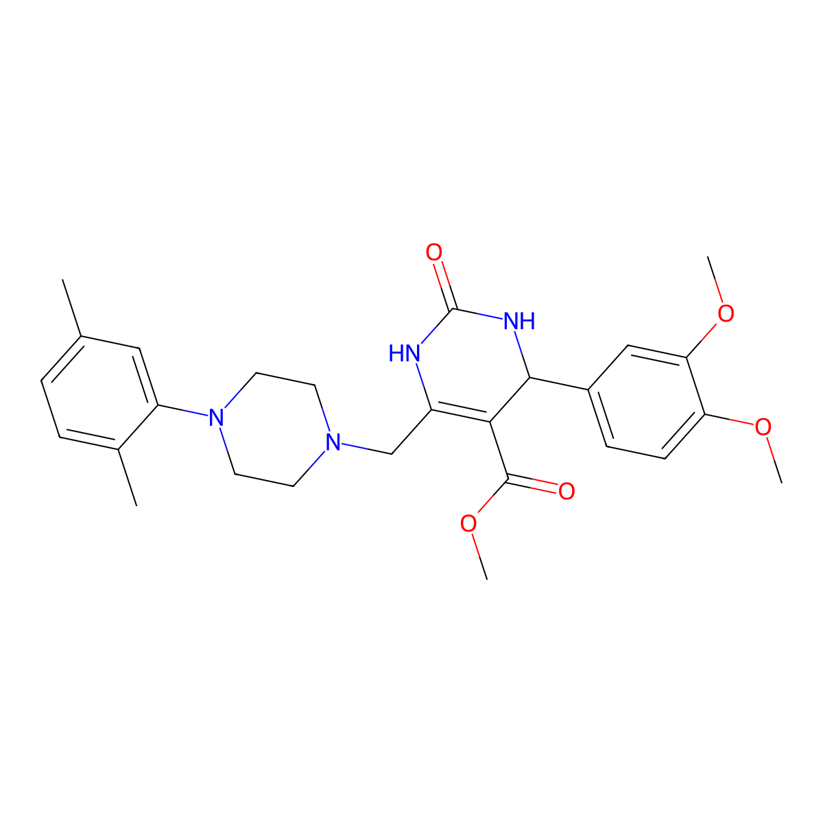 Methyl 4-(3,4-dimethoxyphenyl)-6-{[4-(2,5-dimethylphenyl)piperazin-1-yl]methyl}-2-oxo-1,2,3,4-tetrahydropyrimidine-5-carboxylate molecular structure, CAS 1252821-34-3