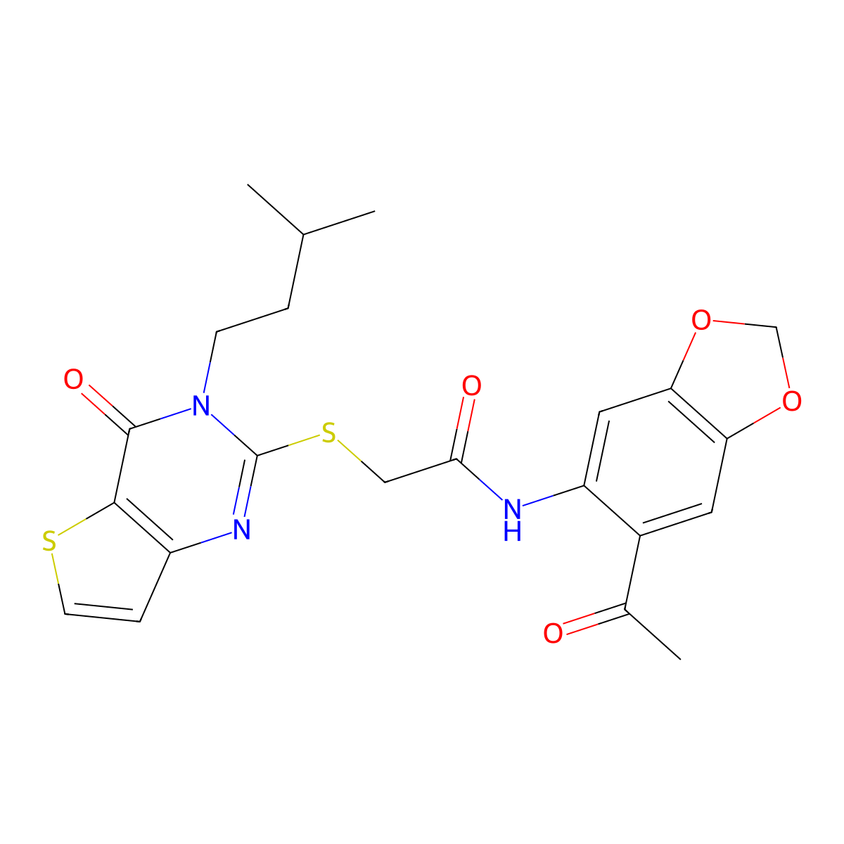 N-(6-acetyl-1,3-benzodioxol-5-yl)-2-{[3-(3-methylbutyl)-4-oxo-3,4-dihydrothieno[3,2-d]pyrimidin-2-yl]sulfanyl}acetamide molecular structure, CAS 1252821-40-1
