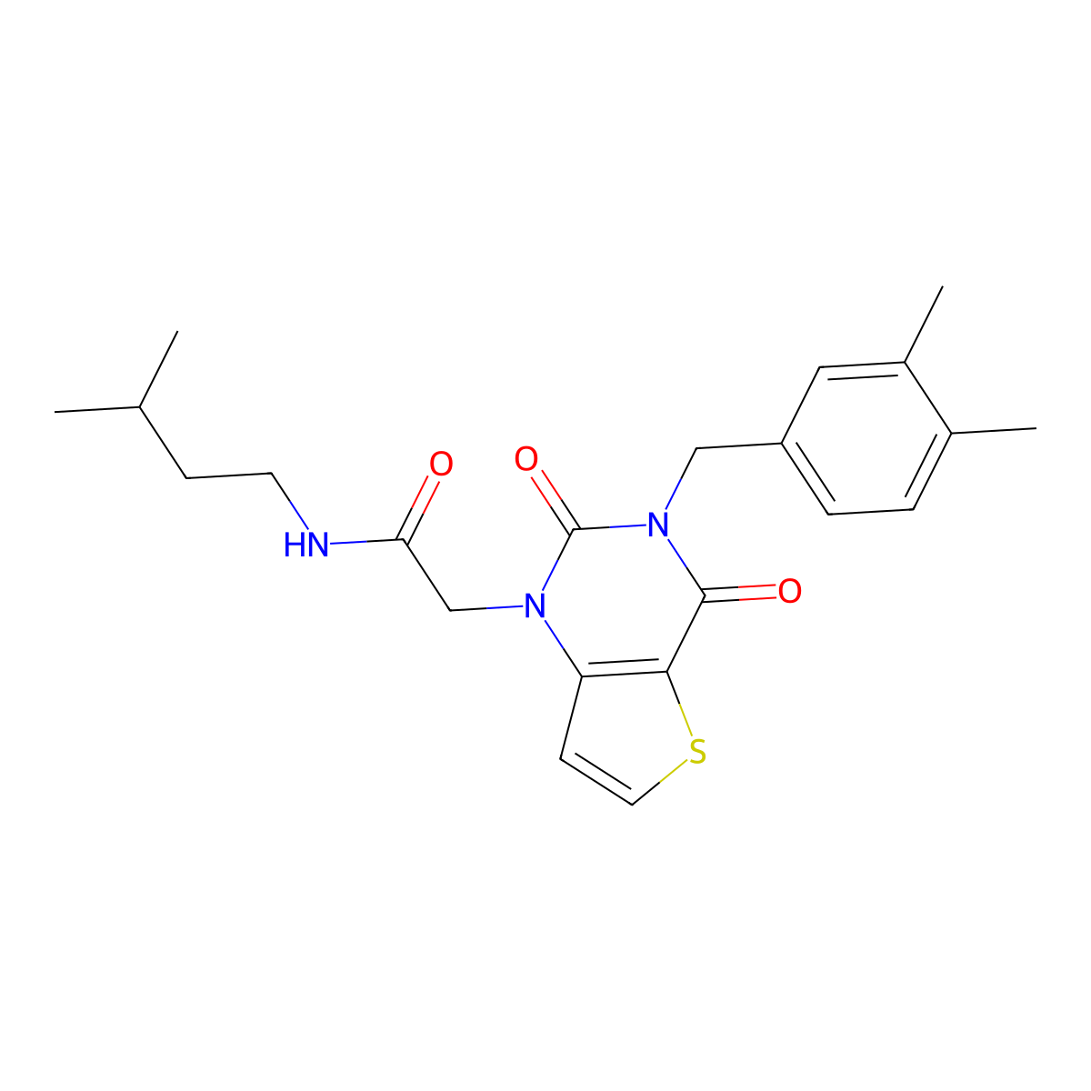 2-{3-[(3,4-dimethylphenyl)methyl]-2,4-dioxo-1H,2H,3H,4H-thieno[3,2-d]pyrimidin-1-yl}-N-(3-methylbutyl)acetamide molecular structure, CAS 1252821-44-5