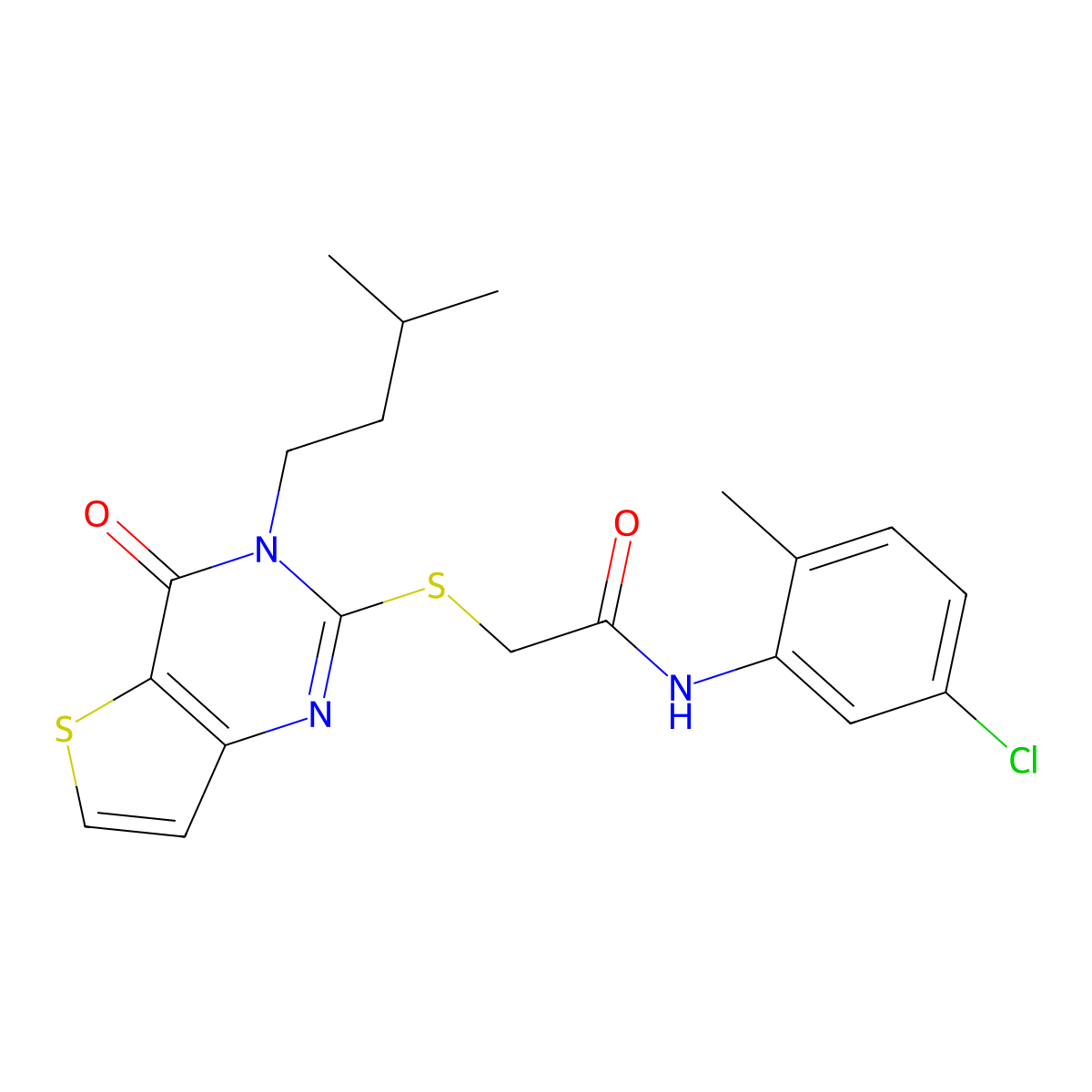 N-(5-chloro-2-methylphenyl)-2-{[3-(3-methylbutyl)-4-oxo-3,4-dihydrothieno[3,2-d]pyrimidin-2-yl]sulfanyl}acetamide molecular structure, CAS 1252821-45-6