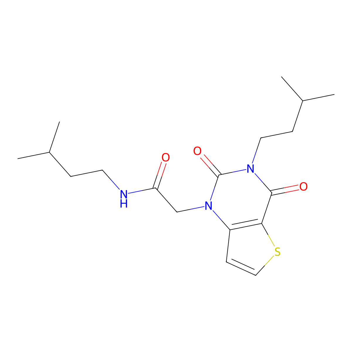 N-(3-methylbutyl)-2-[3-(3-methylbutyl)-2,4-dioxo-3,4-dihydrothieno[3,2-d]pyrimidin-1(2H)-yl]acetamide molecular structure, CAS 1252821-97-8