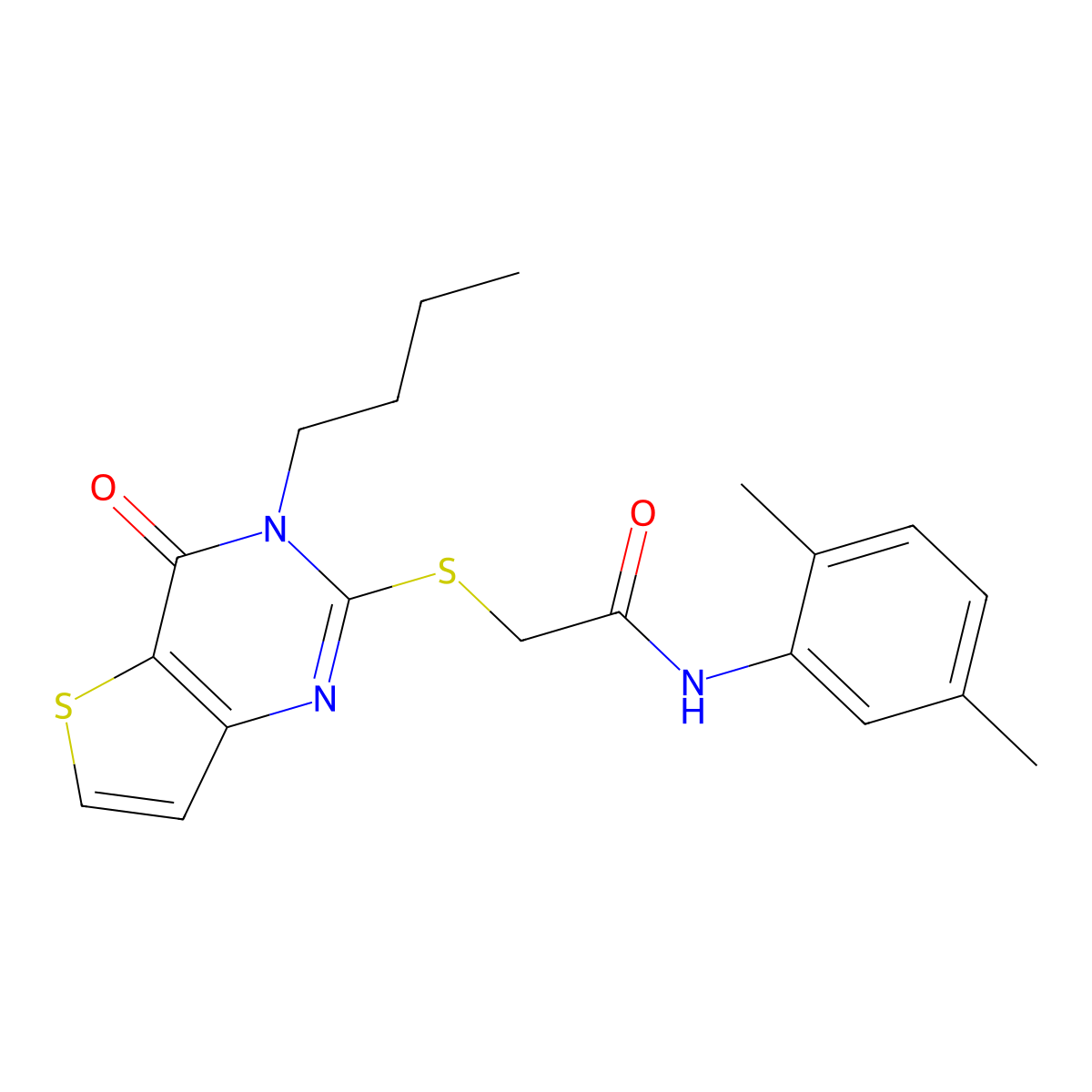 2-[(3-butyl-4-oxo-3,4-dihydrothieno[3,2-d]pyrimidin-2-yl)sulfanyl]-N-(2,5-dimethylphenyl)acetamide molecular structure, CAS 1252822-55-1