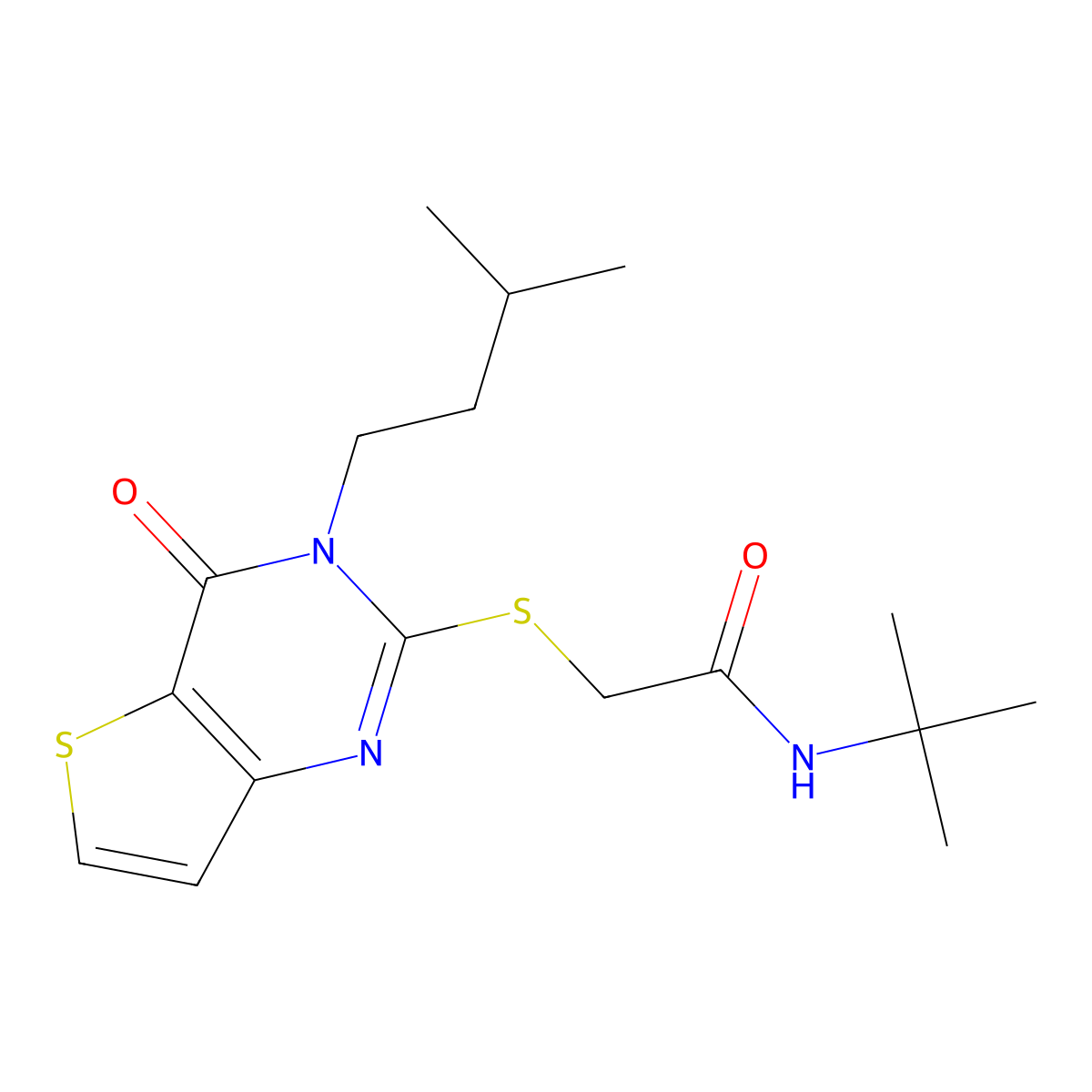 N-tert-butyl-2-{[3-(3-methylbutyl)-4-oxo-3,4-dihydrothieno[3,2-d]pyrimidin-2-yl]sulfanyl}acetamide molecular structure, CAS 1252822-61-9