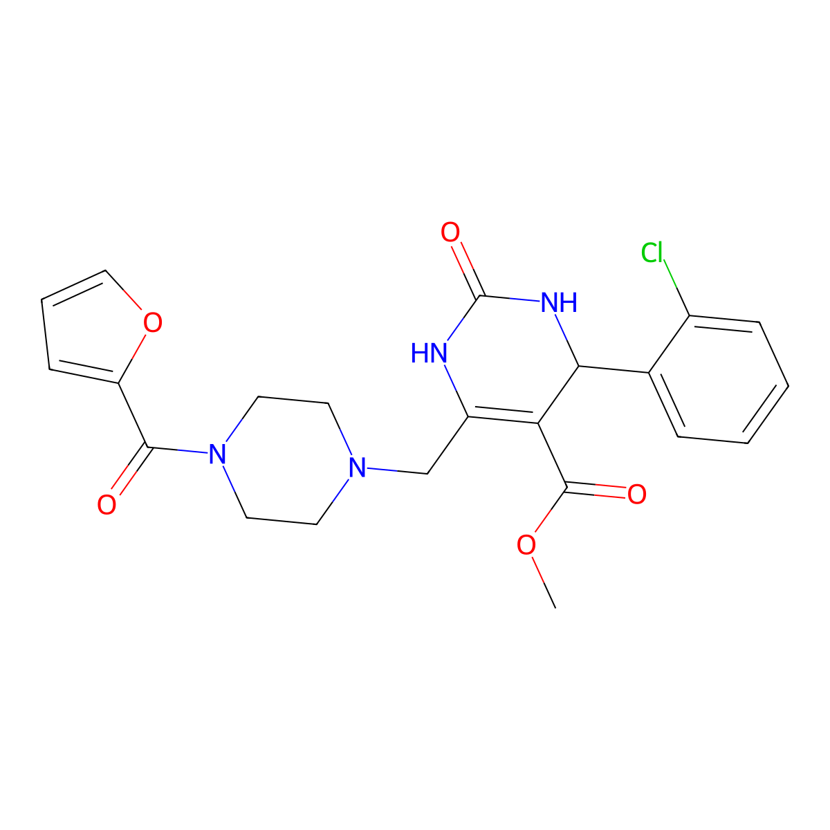 Methyl 4-(2-chlorophenyl)-6-{[4-(furan-2-carbonyl)piperazin-1-yl]methyl}-2-oxo-1,2,3,4-tetrahydropyrimidine-5-carboxylate molecular structure, CAS 1252822-72-2