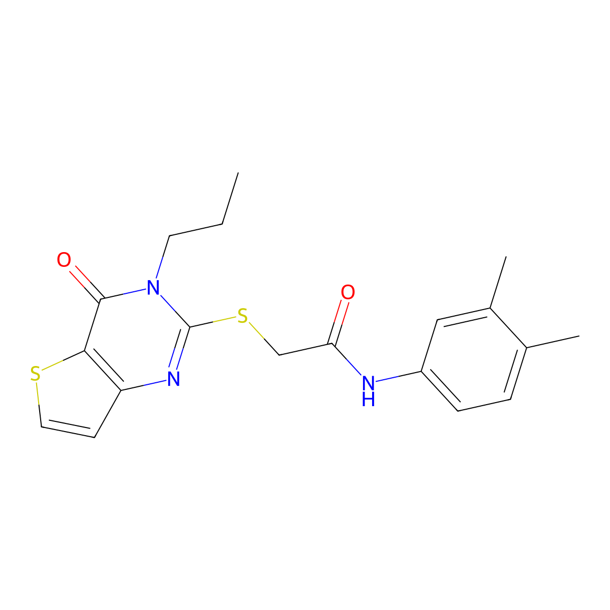 N-(3,4-dimethylphenyl)-2-[(4-oxo-3-propyl-3,4-dihydrothieno[3,2-d]pyrimidin-2-yl)sulfanyl]acetamide molecular structure, CAS 1252822-75-5