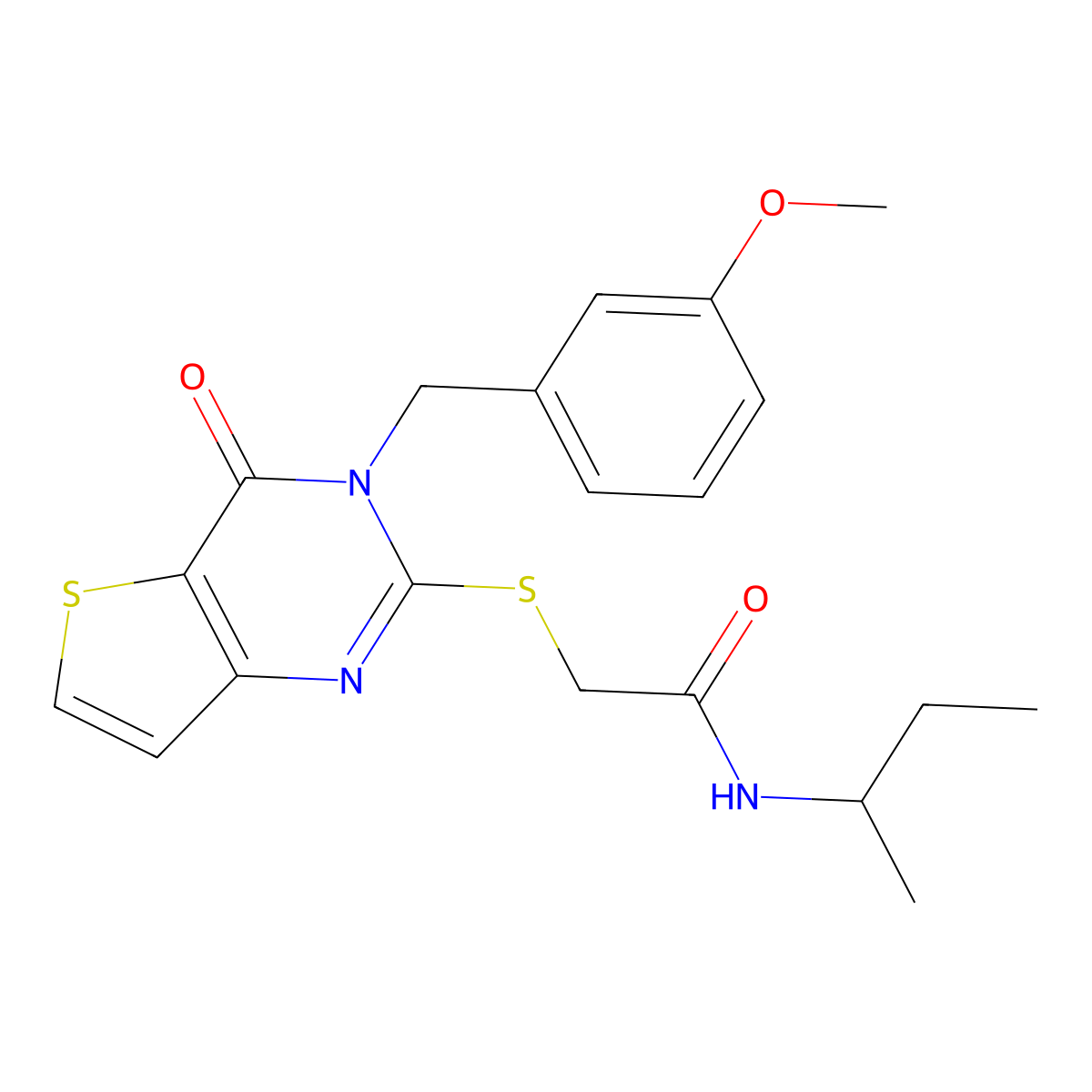 N-(butan-2-yl)-2-{[3-(3-methoxybenzyl)-4-oxo-3,4-dihydrothieno[3,2-d]pyrimidin-2-yl]sulfanyl}acetamide molecular structure, CAS 1252823-02-1