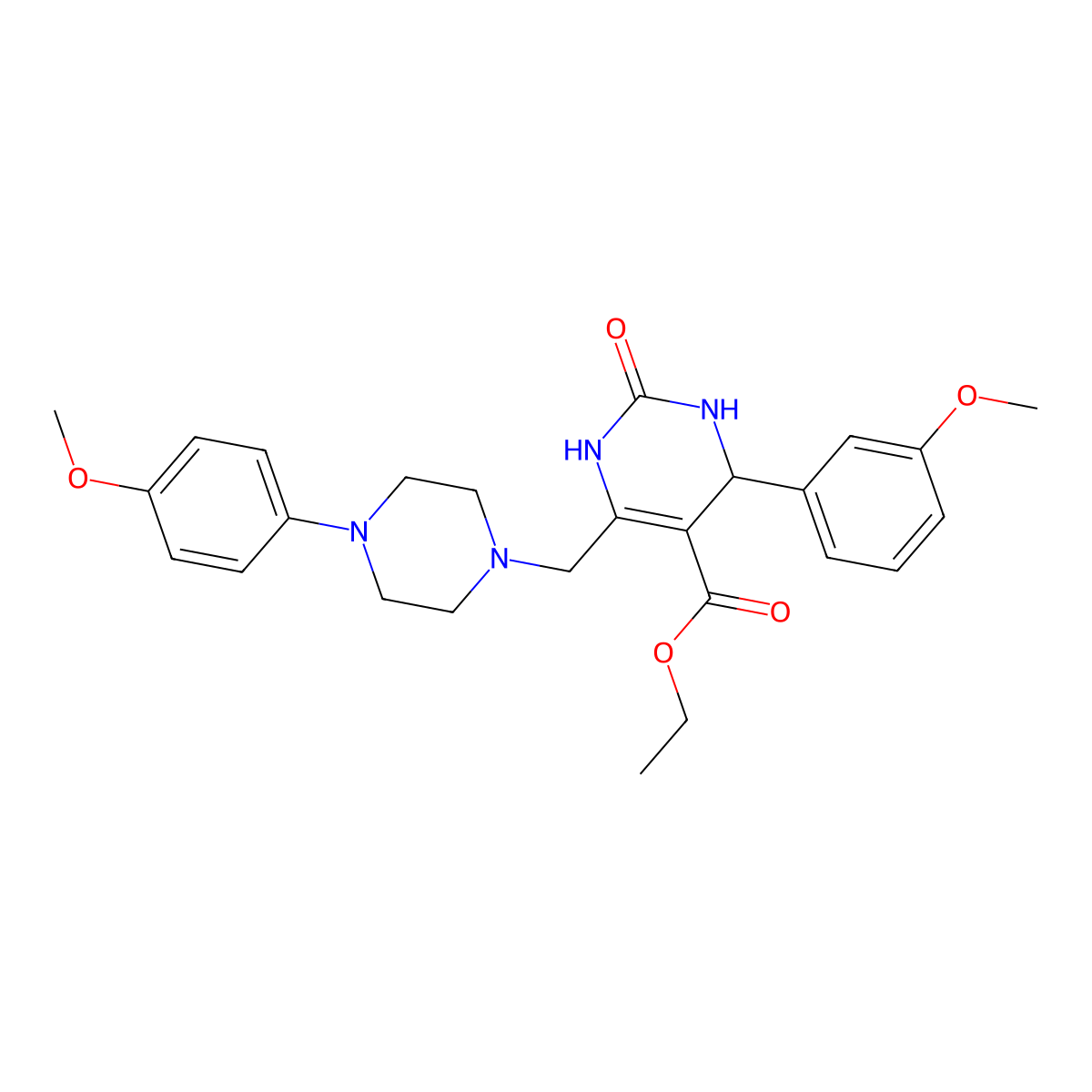 Ethyl 4-(3-methoxyphenyl)-6-{[4-(4-methoxyphenyl)piperazin-1-yl]methyl}-2-oxo-1,2,3,4-tetrahydropyrimidine-5-carboxylate molecular structure, CAS 1252823-08-7