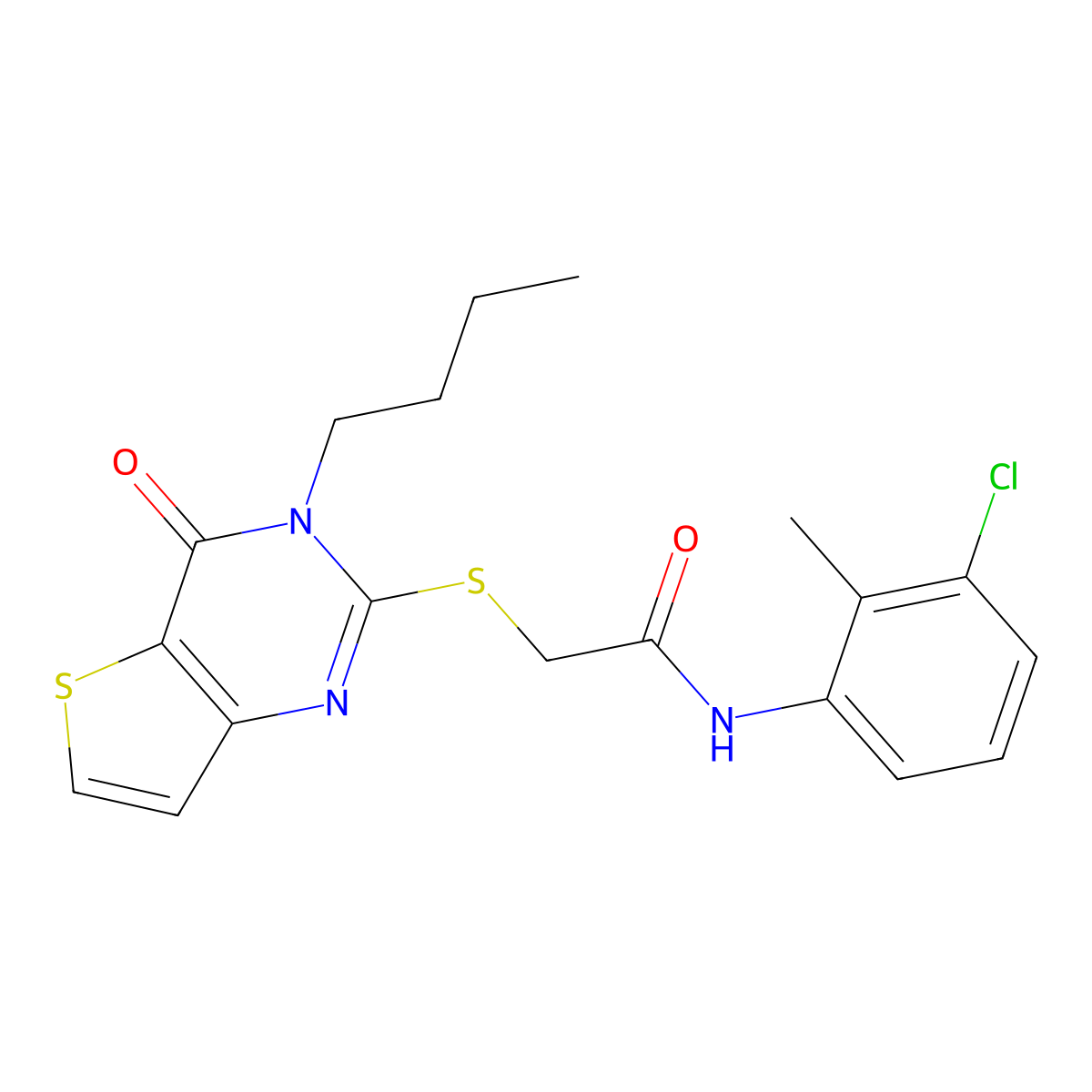 2-[(3-butyl-4-oxo-3,4-dihydrothieno[3,2-d]pyrimidin-2-yl)sulfanyl]-N-(3-chloro-2-methylphenyl)acetamide molecular structure, CAS 1252823-10-1