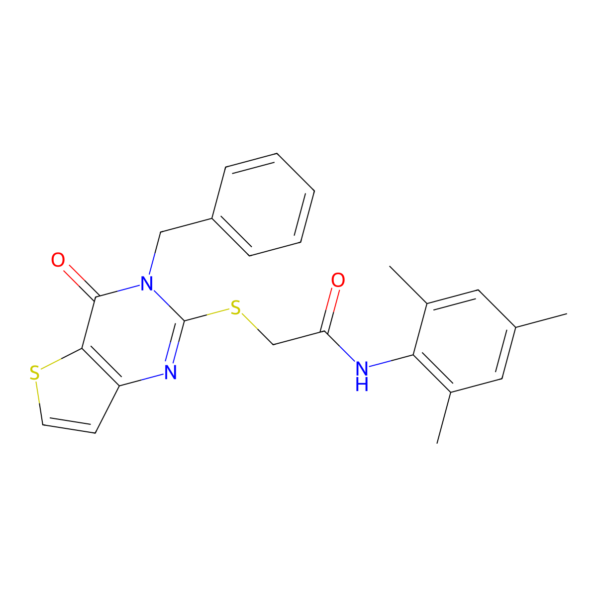 2-({3-benzyl-4-oxo-3H,4H-thieno[3,2-d]pyrimidin-2-yl}sulfanyl)-N-(2,4,6-trimethylphenyl)acetamide molecular structure, CAS 1252823-89-4