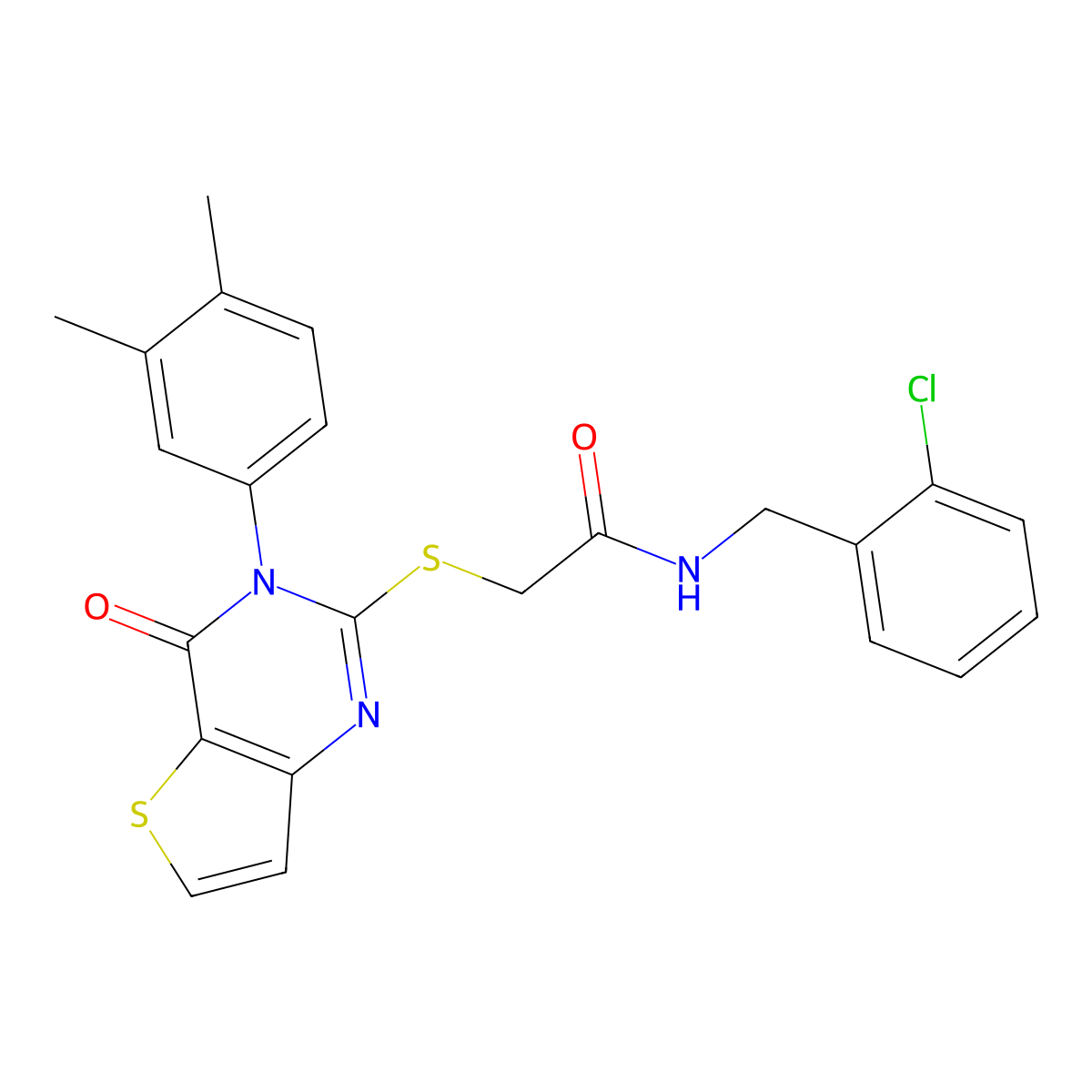 N-(2-chlorobenzyl)-2-{[3-(3,4-dimethylphenyl)-4-oxo-3,4-dihydrothieno[3,2-d]pyrimidin-2-yl]sulfanyl}acetamide molecular structure, CAS 1252824-19-3