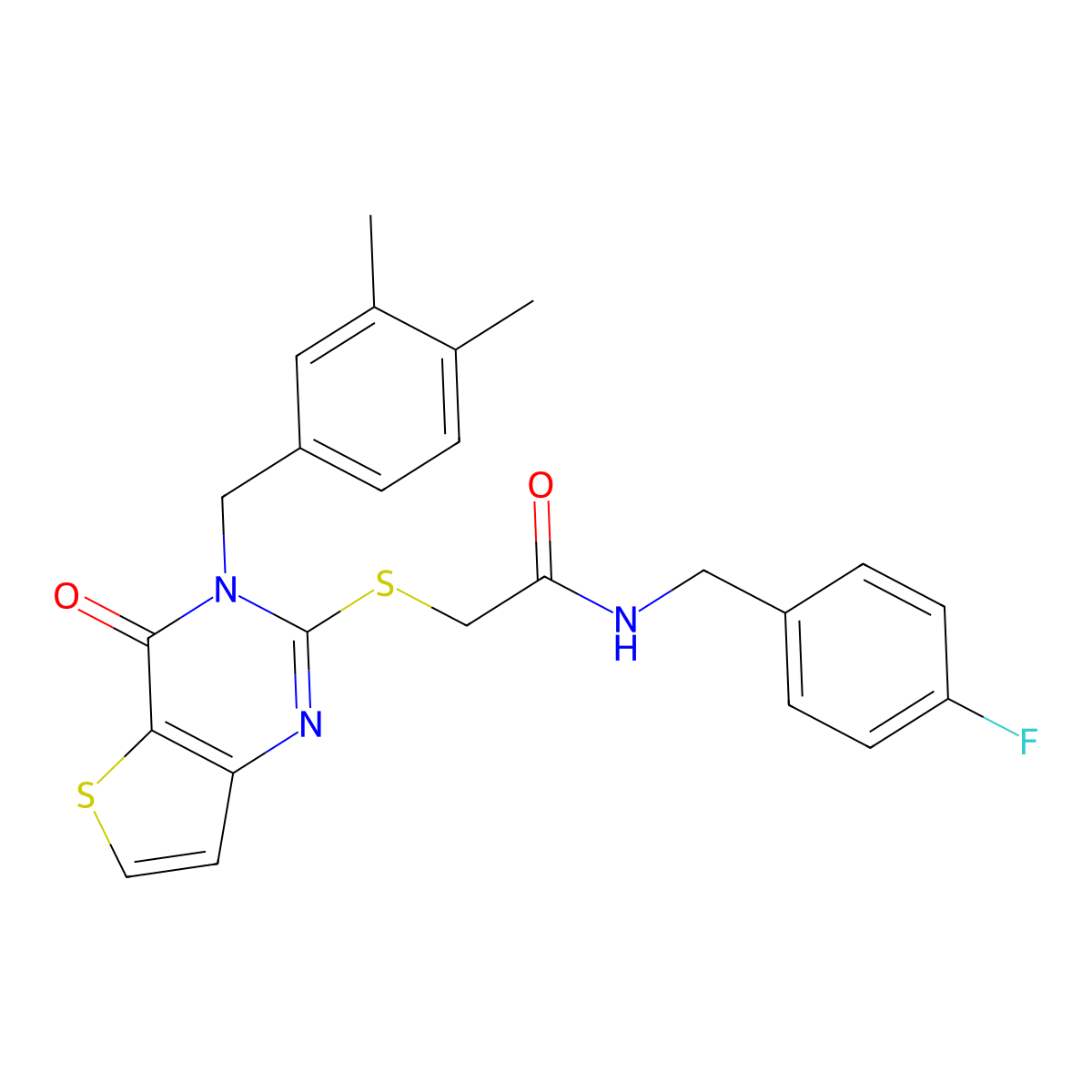 2-{[3-(3,4-dimethylbenzyl)-4-oxo-3,4-dihydrothieno[3,2-d]pyrimidin-2-yl]sulfanyl}-N-(4-fluorobenzyl)acetamide molecular structure, CAS 1252824-20-6