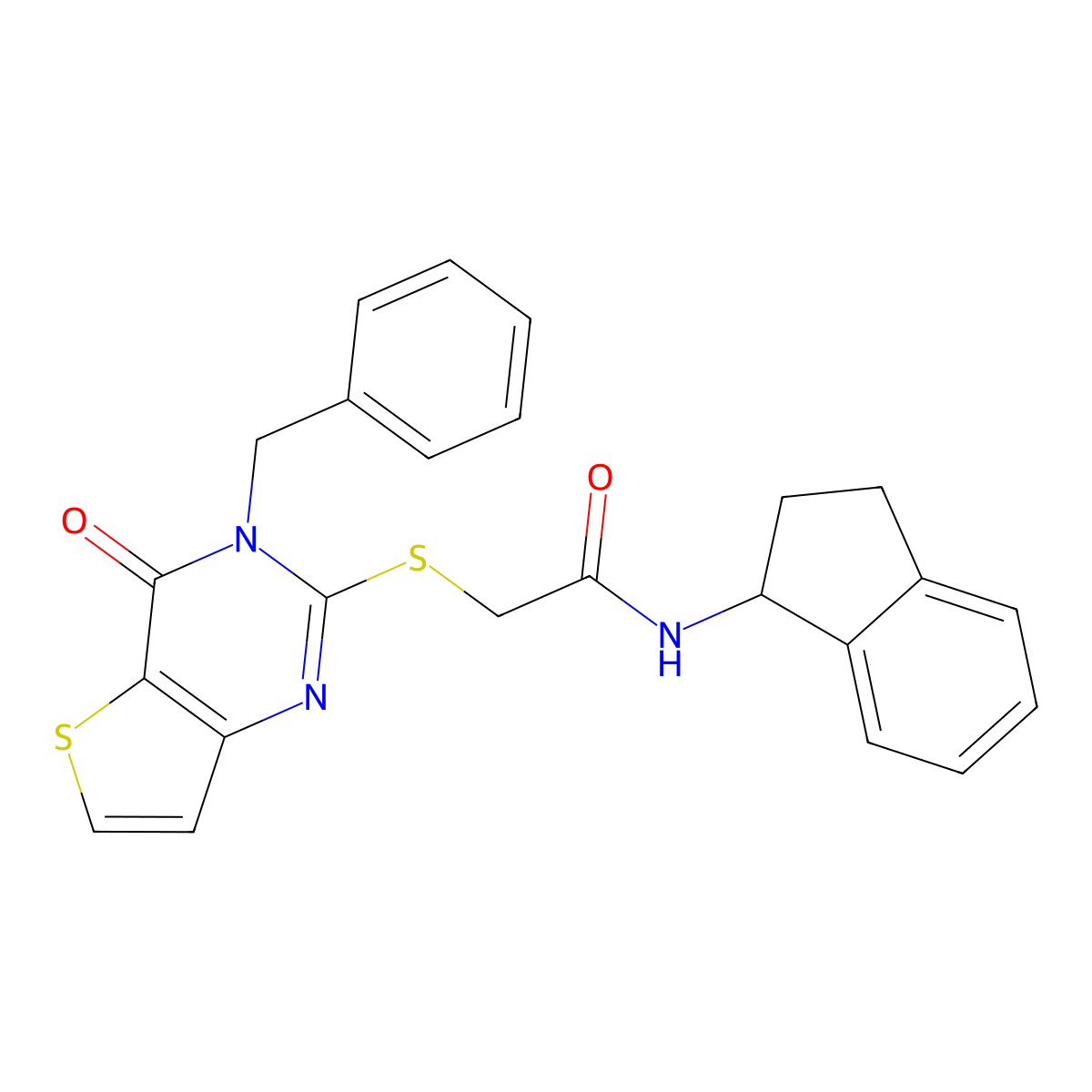 2-({3-benzyl-4-oxo-3H,4H-thieno[3,2-d]pyrimidin-2-yl}sulfanyl)-N-(2,3-dihydro-1H-inden-1-yl)acetamide molecular structure, CAS 1252824-58-0