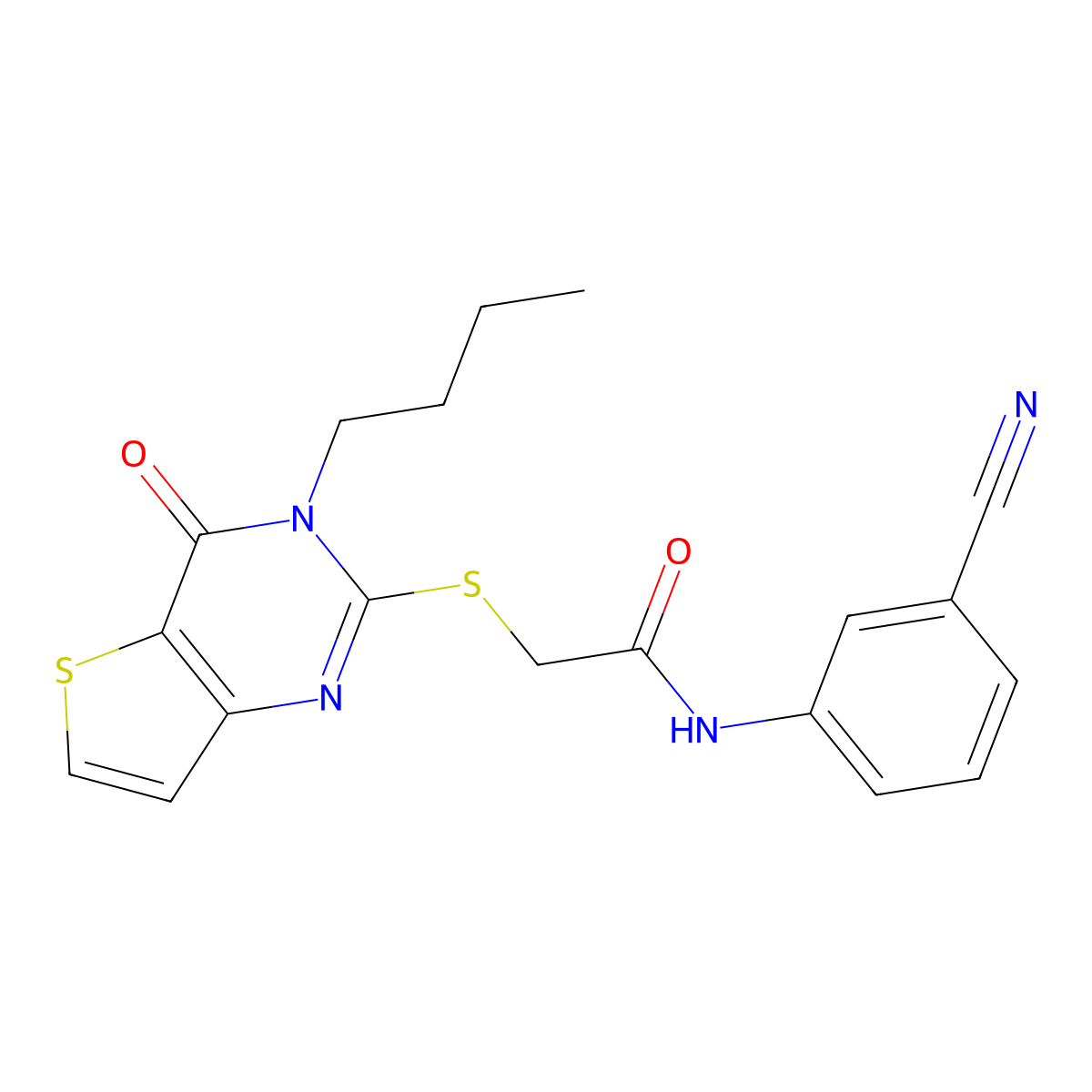 2-({3-butyl-4-oxo-3H,4H-thieno[3,2-d]pyrimidin-2-yl}sulfanyl)-N-(3-cyanophenyl)acetamide molecular structure, CAS 1252824-92-2
