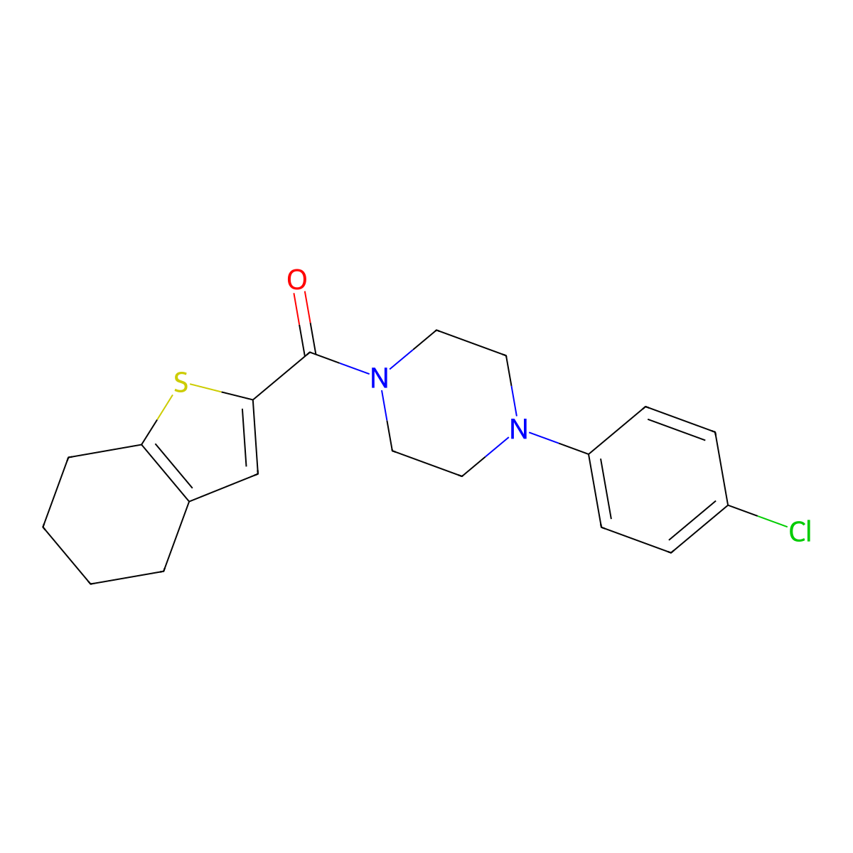 1-(4-Chlorophenyl)-4-(4,5,6,7-tetrahydro-1-benzothiophene-2-carbonyl)piperazine molecular structure, CAS 1252825-91-4