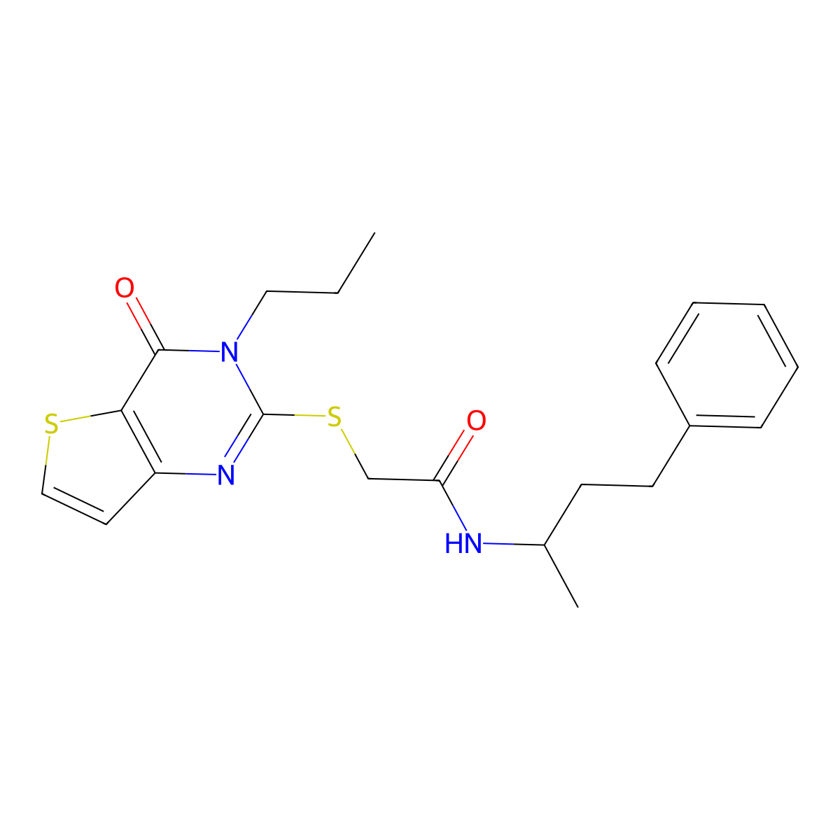 2-({4-oxo-3-propyl-3H,4H-thieno[3,2-d]pyrimidin-2-yl}sulfanyl)-N-(4-phenylbutan-2-yl)acetamide molecular structure, CAS 1252826-06-4