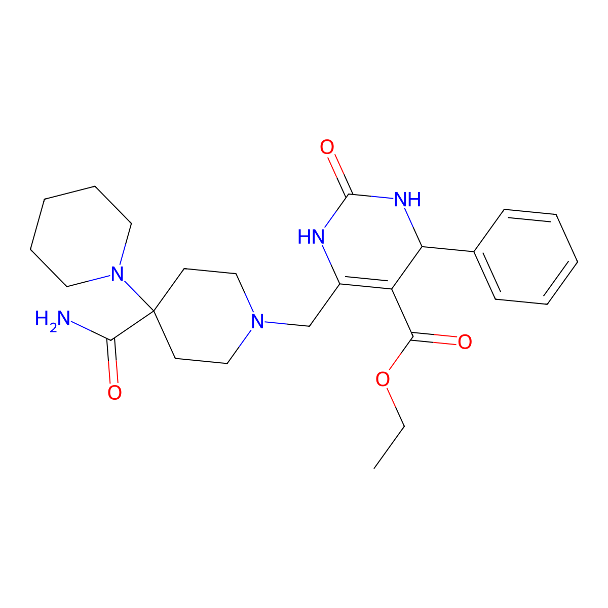 Ethyl 6-({4'-carbamoyl-[1,4'-bipiperidine]-1'-yl}methyl)-2-oxo-4-phenyl-1,2,3,4-tetrahydropyrimidine-5-carboxylate molecular structure, CAS 1252826-27-9
