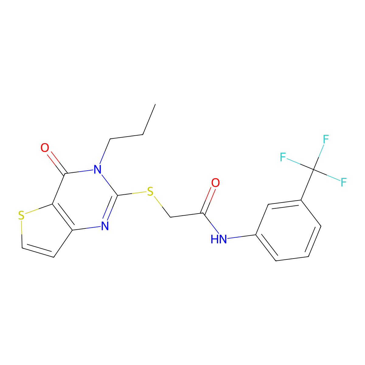 2-({4-oxo-3-propyl-3H,4H-thieno[3,2-d]pyrimidin-2-yl}sulfanyl)-N-[3-(trifluoromethyl)phenyl]acetamide molecular structure, CAS 1252826-40-6