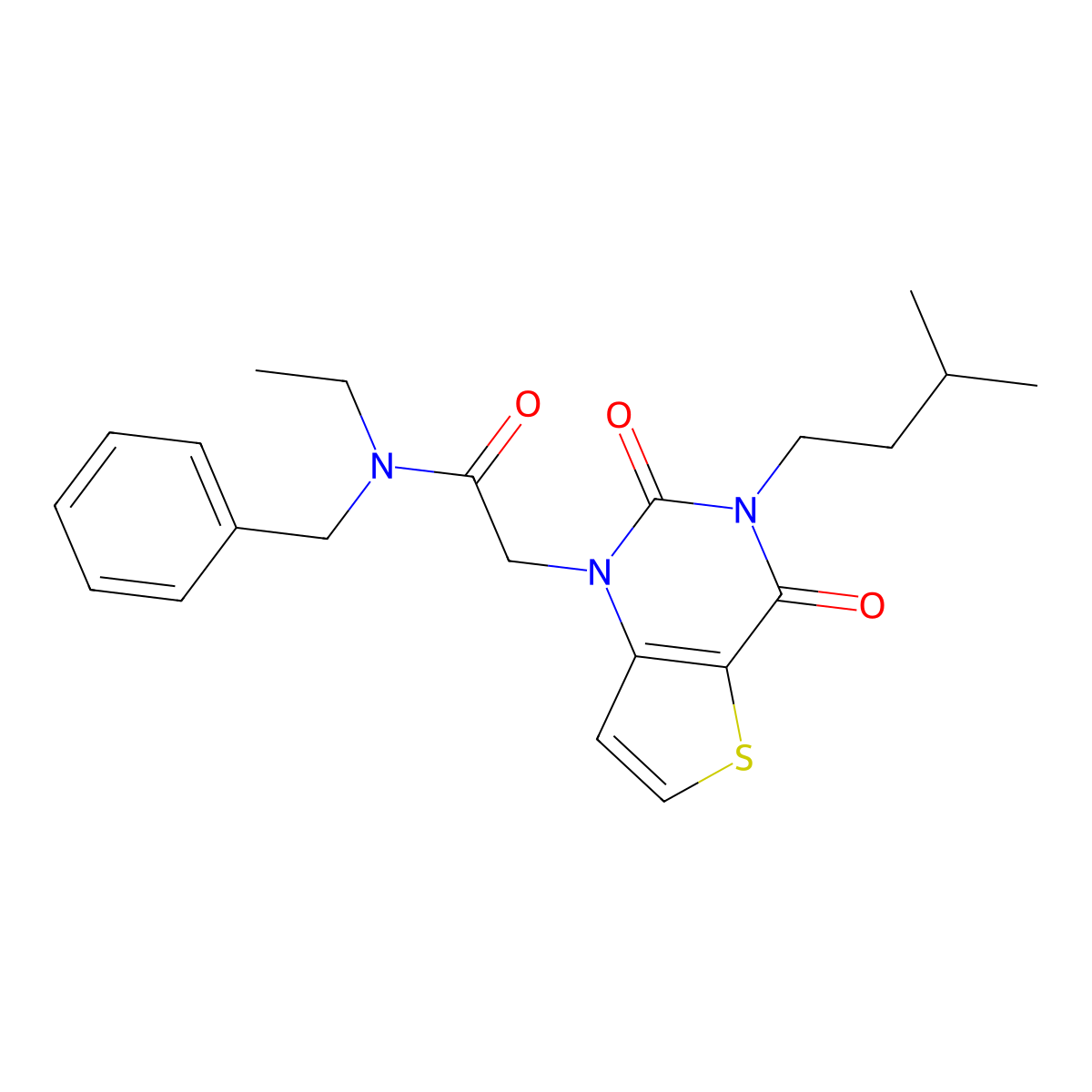 N-benzyl-N-ethyl-2-[3-(3-methylbutyl)-2,4-dioxo-1H,2H,3H,4H-thieno[3,2-d]pyrimidin-1-yl]acetamide molecular structure, CAS 1252839-18-1