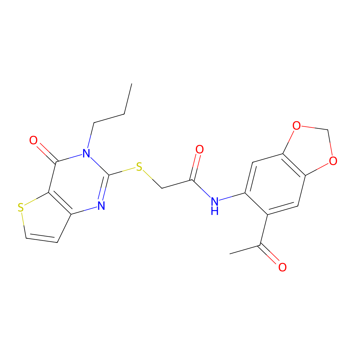N-(6-acetyl-2H-1,3-benzodioxol-5-yl)-2-({4-oxo-3-propyl-3H,4H-thieno[3,2-d]pyrimidin-2-yl}sulfanyl)acetamide molecular structure, CAS 1252839-86-3
