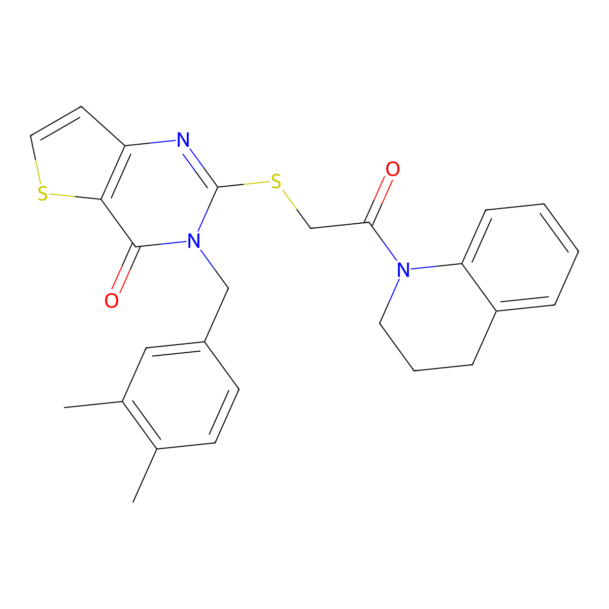 2-{[2-(3,4-dihydroquinolin-1(2H)-yl)-2-oxoethyl]sulfanyl}-3-(3,4-dimethylbenzyl)thieno[3,2-d]pyrimidin-4(3H)-one molecular structure, CAS 1252840-27-9