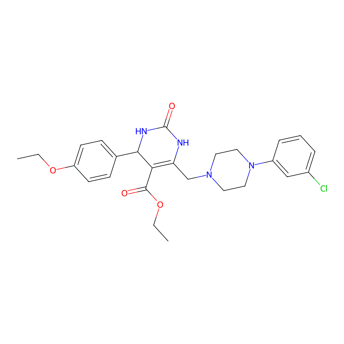Ethyl 6-{[4-(3-chlorophenyl)piperazin-1-yl]methyl}-4-(4-ethoxyphenyl)-2-oxo-1,2,3,4-tetrahydropyrimidine-5-carboxylate molecular structure, CAS 1252840-46-2