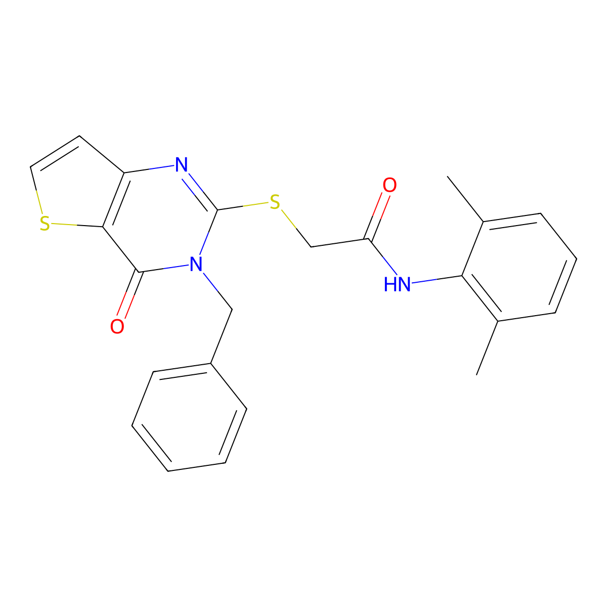 2-({3-benzyl-4-oxo-3H,4H-thieno[3,2-d]pyrimidin-2-yl}sulfanyl)-N-(2,6-dimethylphenyl)acetamide molecular structure, CAS 1252840-67-7