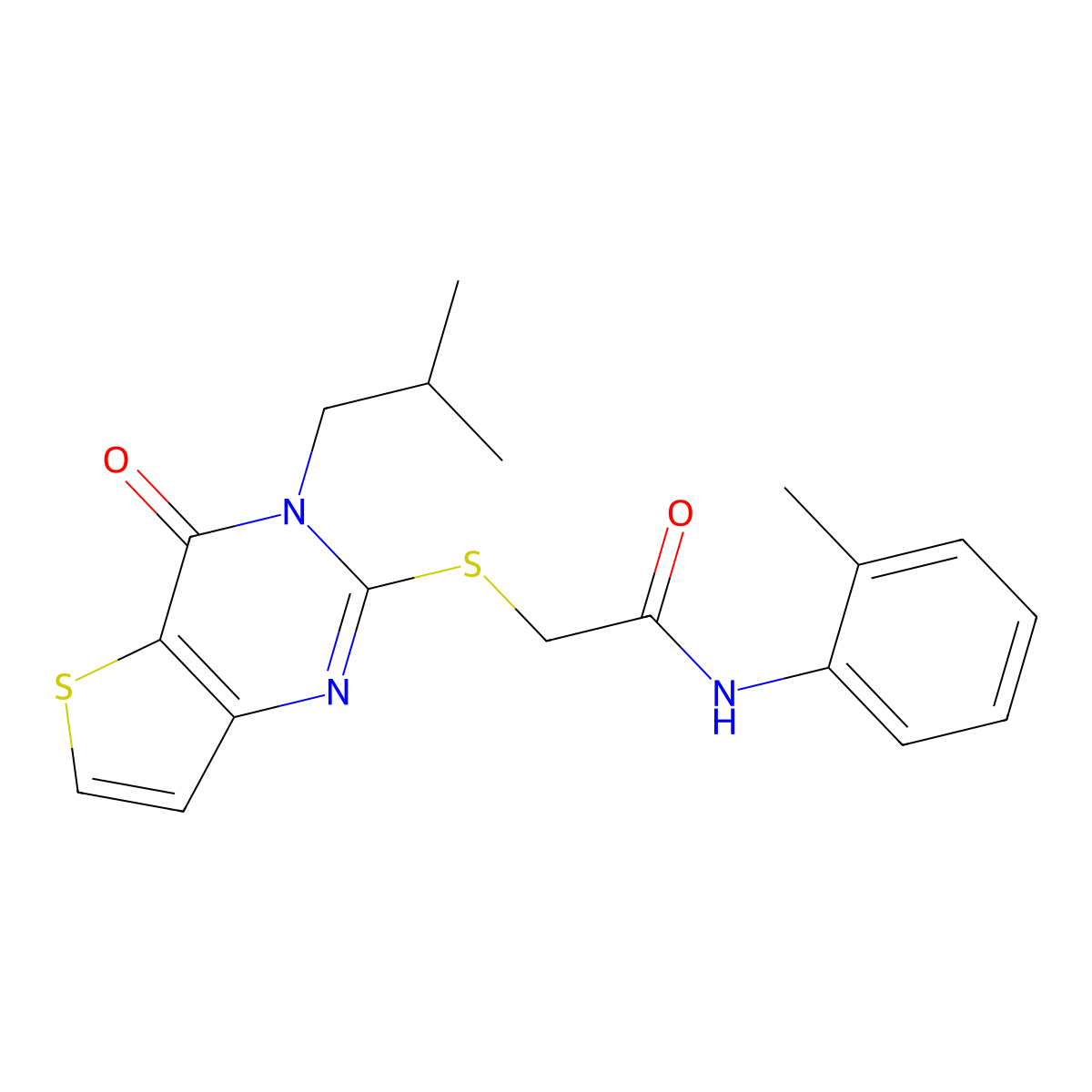 2-((3-isobutyl-4-oxo-3,4-dihydrothieno[3,2-d]pyrimidin-2-yl)thio)-N-(o-tolyl)acetamide molecular structure, CAS 1252841-35-2
