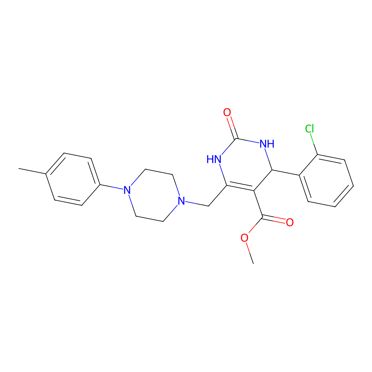 Methyl 4-(2-chlorophenyl)-6-{[4-(4-methylphenyl)piperazin-1-yl]methyl}-2-oxo-1,2,3,4-tetrahydropyrimidine-5-carboxylate molecular structure, CAS 1252841-61-4