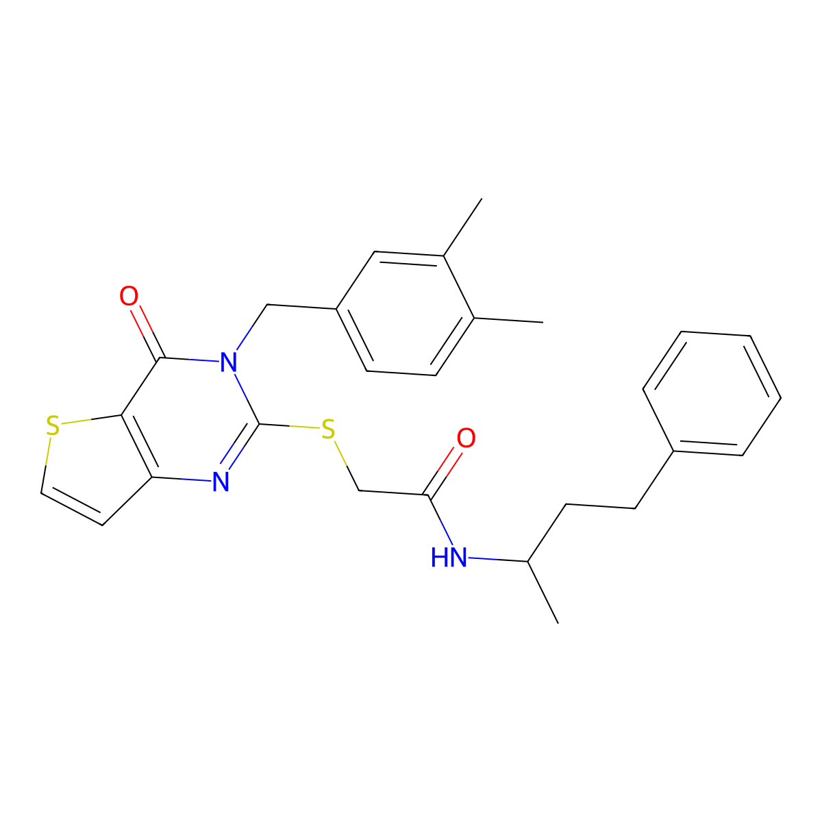 2-{[3-(3,4-dimethylbenzyl)-4-oxo-3,4-dihydrothieno[3,2-d]pyrimidin-2-yl]sulfanyl}-N-(4-phenylbutan-2-yl)acetamide molecular structure, CAS 1252841-68-1