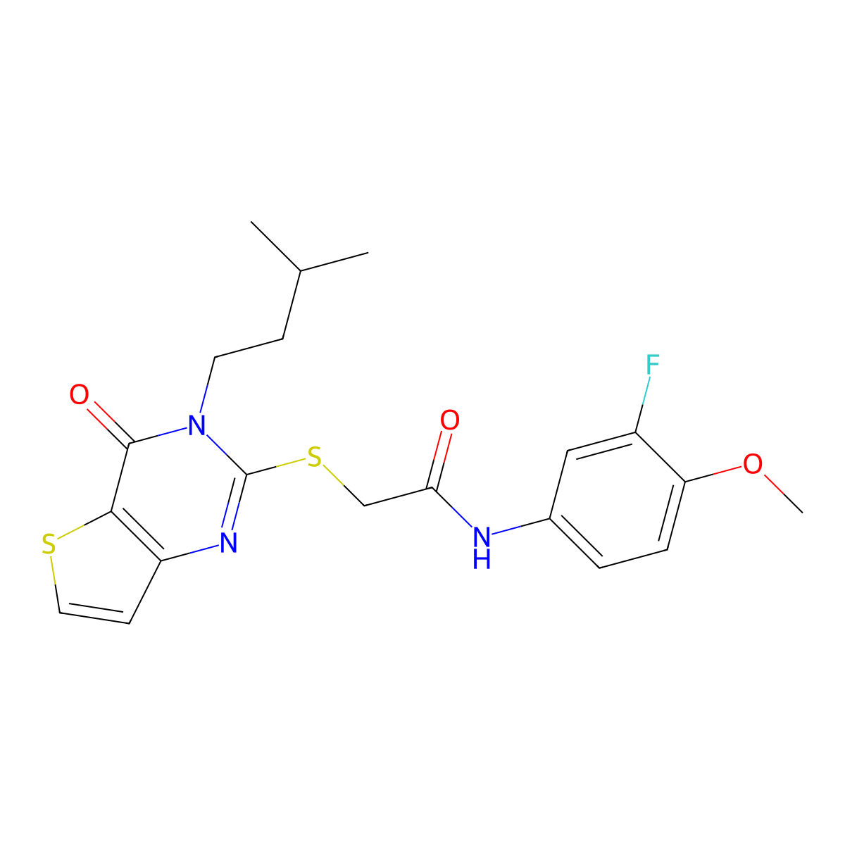 N-(3-fluoro-4-methoxyphenyl)-2-{[3-(3-methylbutyl)-4-oxo-3,4-dihydrothieno[3,2-d]pyrimidin-2-yl]sulfanyl}acetamide molecular structure, CAS 1252842-23-1