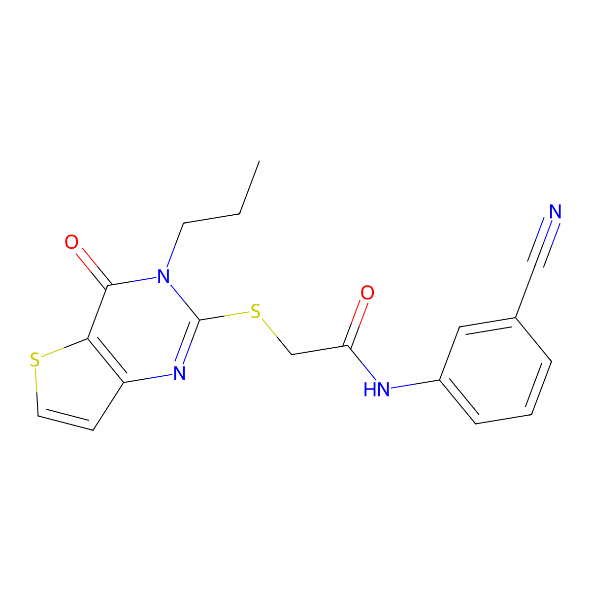 N-(3-cyanophenyl)-2-({4-oxo-3-propyl-3H,4H-thieno[3,2-d]pyrimidin-2-yl}sulfanyl)acetamide molecular structure, CAS 1252842-53-7