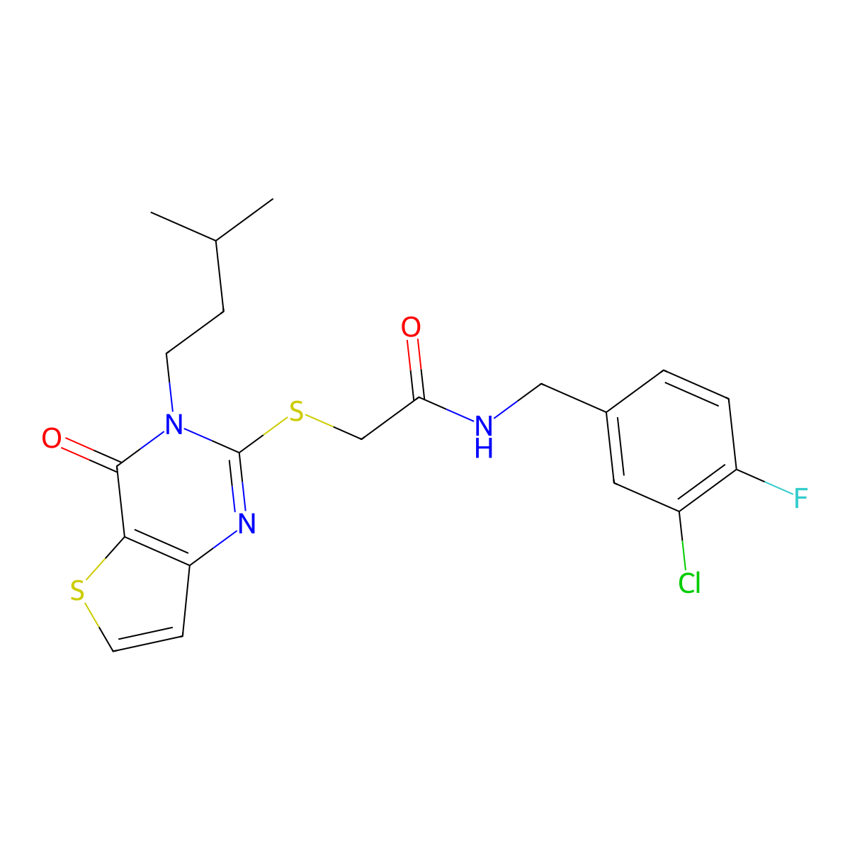 N-(3-chloro-4-fluorobenzyl)-2-{[3-(3-methylbutyl)-4-oxo-3,4-dihydrothieno[3,2-d]pyrimidin-2-yl]sulfanyl}acetamide molecular structure, CAS 1252842-91-3