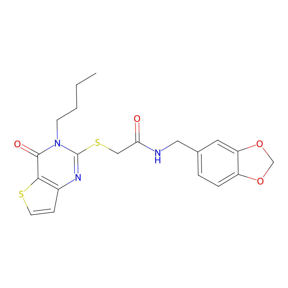 N-(1,3-benzodioxol-5-ylmethyl)-2-[(3-butyl-4-oxo-3,4-dihydrothieno[3,2-d]pyrimidin-2-yl)sulfanyl]acetamide molecular structure, CAS 1252843-42-7