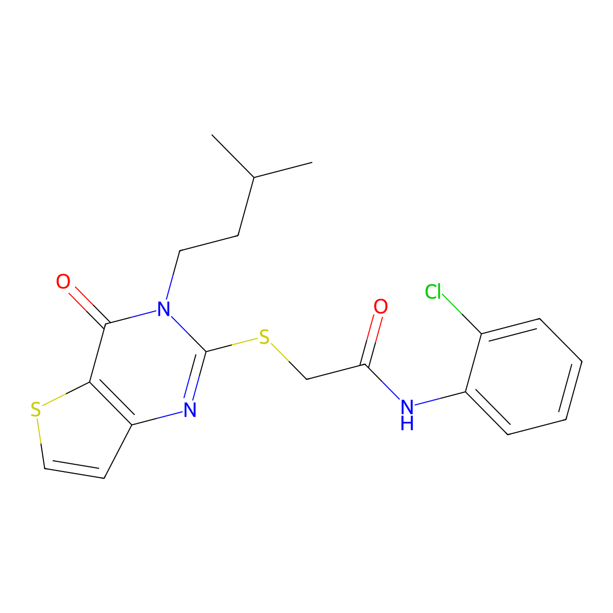 N-(2-chlorophenyl)-2-{[3-(3-methylbutyl)-4-oxo-3,4-dihydrothieno[3,2-d]pyrimidin-2-yl]sulfanyl}acetamide molecular structure, CAS 1252843-55-2