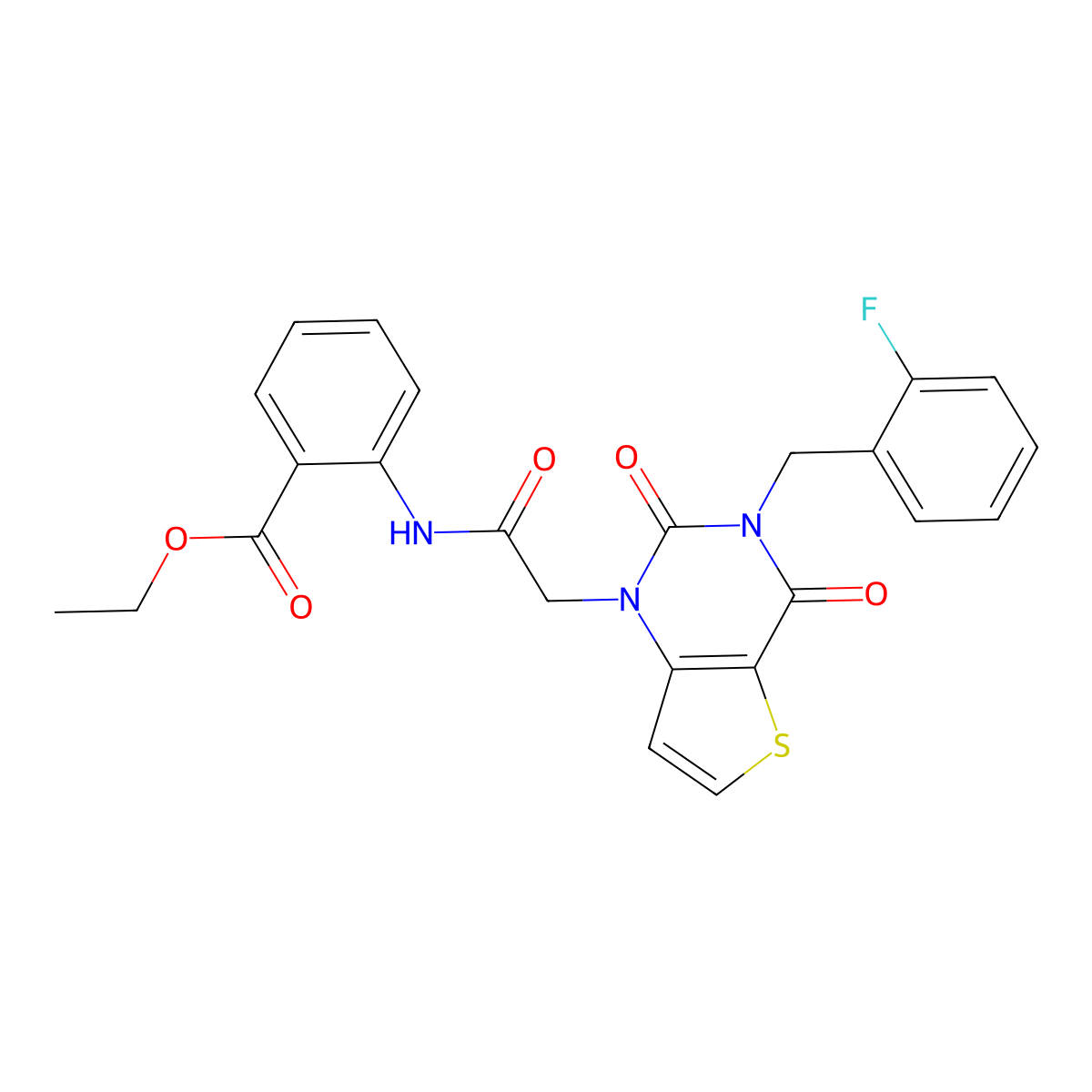 ethyl 2-({[3-(2-fluorobenzyl)-2,4-dioxo-3,4-dihydrothieno[3,2-d]pyrimidin-1(2H)-yl]acetyl}amino)benzoate molecular structure, CAS 1252844-48-6