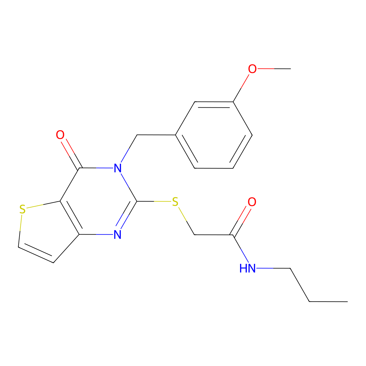2-{[3-(3-methoxybenzyl)-4-oxo-3,4-dihydrothieno[3,2-d]pyrimidin-2-yl]sulfanyl}-N-propylacetamide molecular structure, CAS 1252844-80-6