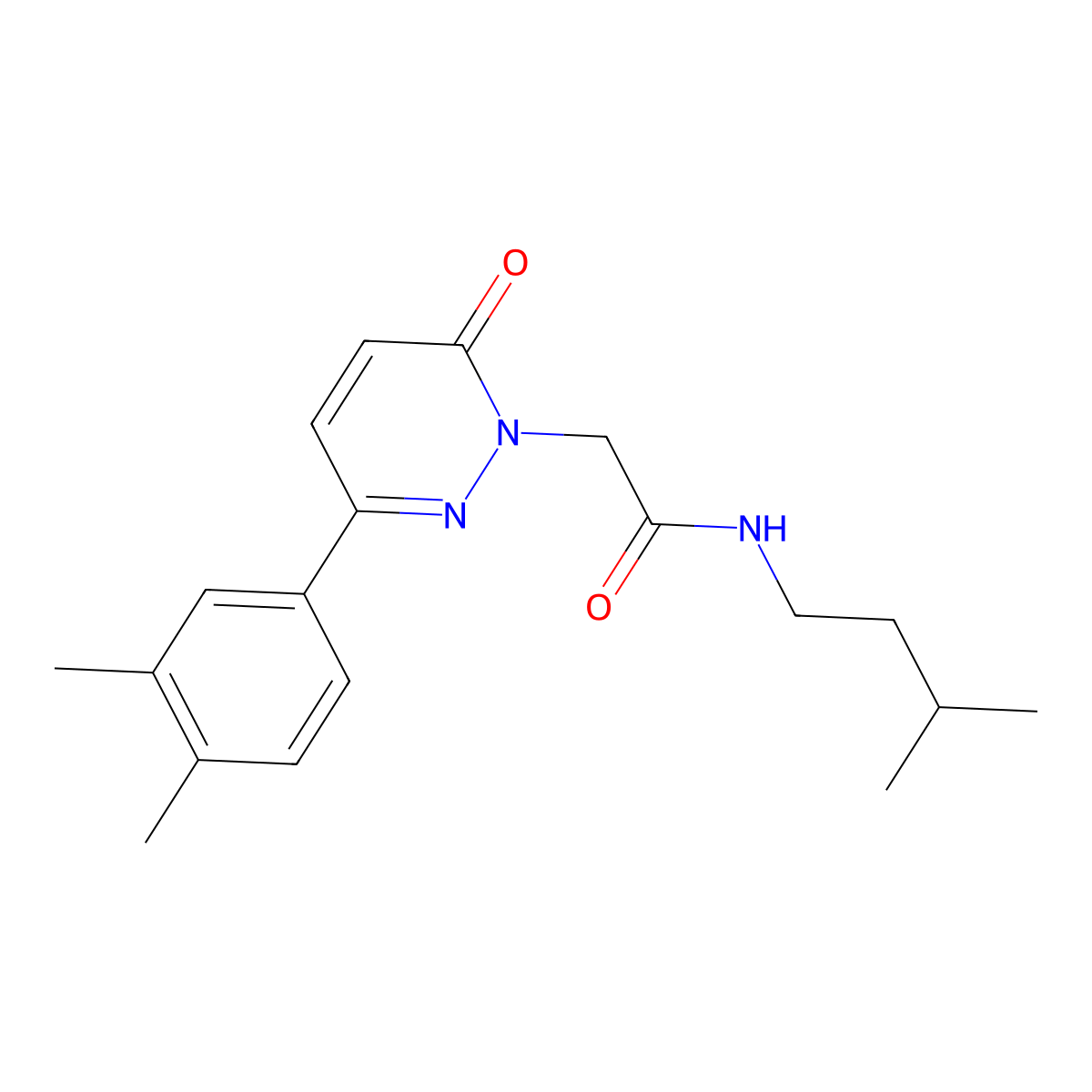 2-[3-(3,4-dimethylphenyl)-6-oxo-1,6-dihydropyridazin-1-yl]-N-(3-methylbutyl)acetamide molecular structure, CAS 1252845-24-1