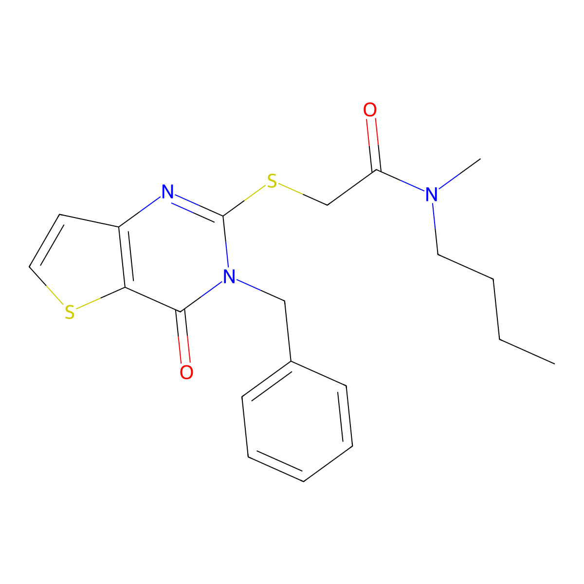 2-({3-benzyl-4-oxo-3H,4H-thieno[3,2-d]pyrimidin-2-yl}sulfanyl)-N-butyl-N-methylacetamide molecular structure, CAS 1252847-13-4
