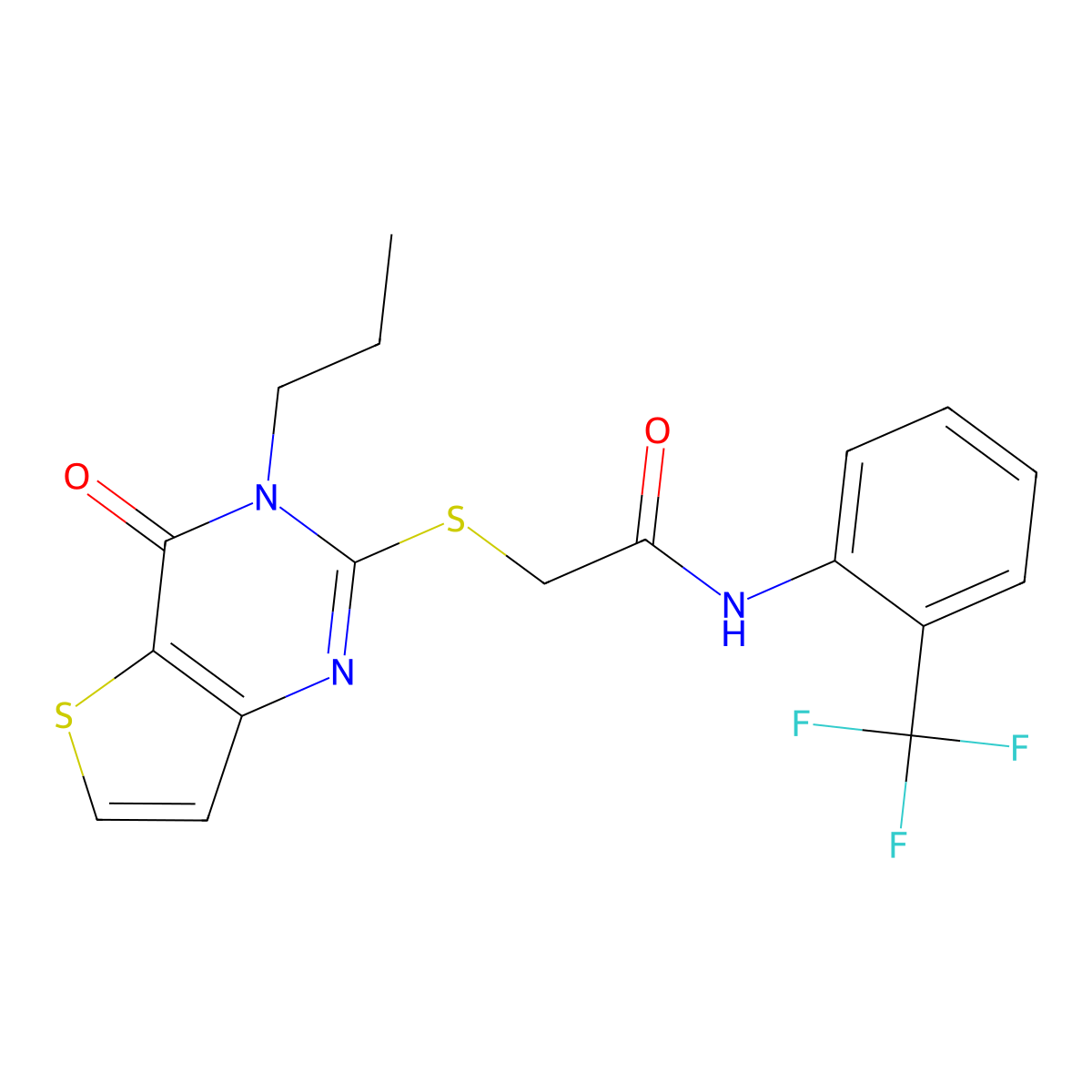 2-({4-oxo-3-propyl-3H,4H-thieno[3,2-d]pyrimidin-2-yl}sulfanyl)-N-[2-(trifluoromethyl)phenyl]acetamide molecular structure, CAS 1252847-73-6